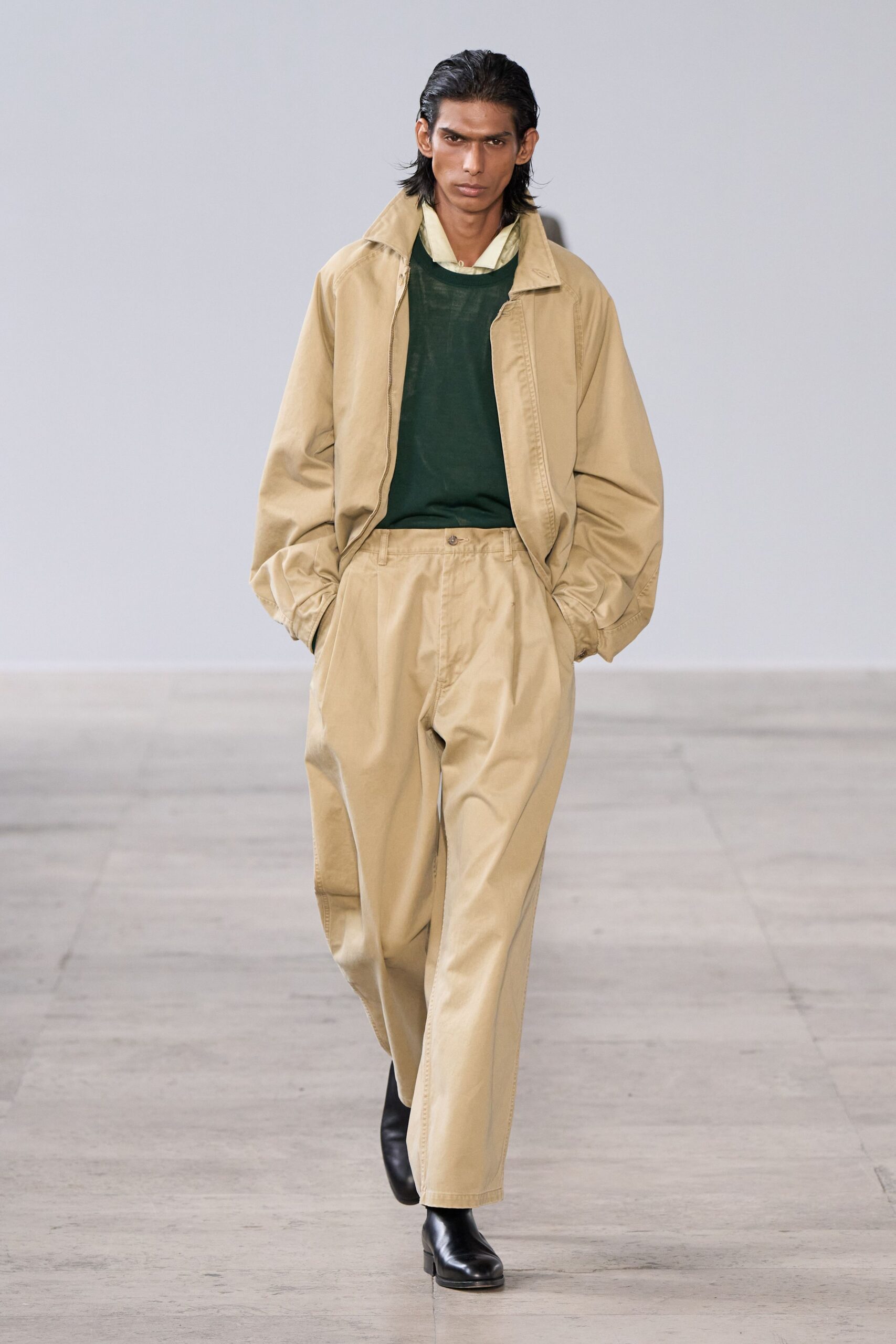beige cotton long-sleeve collared oversized jacket