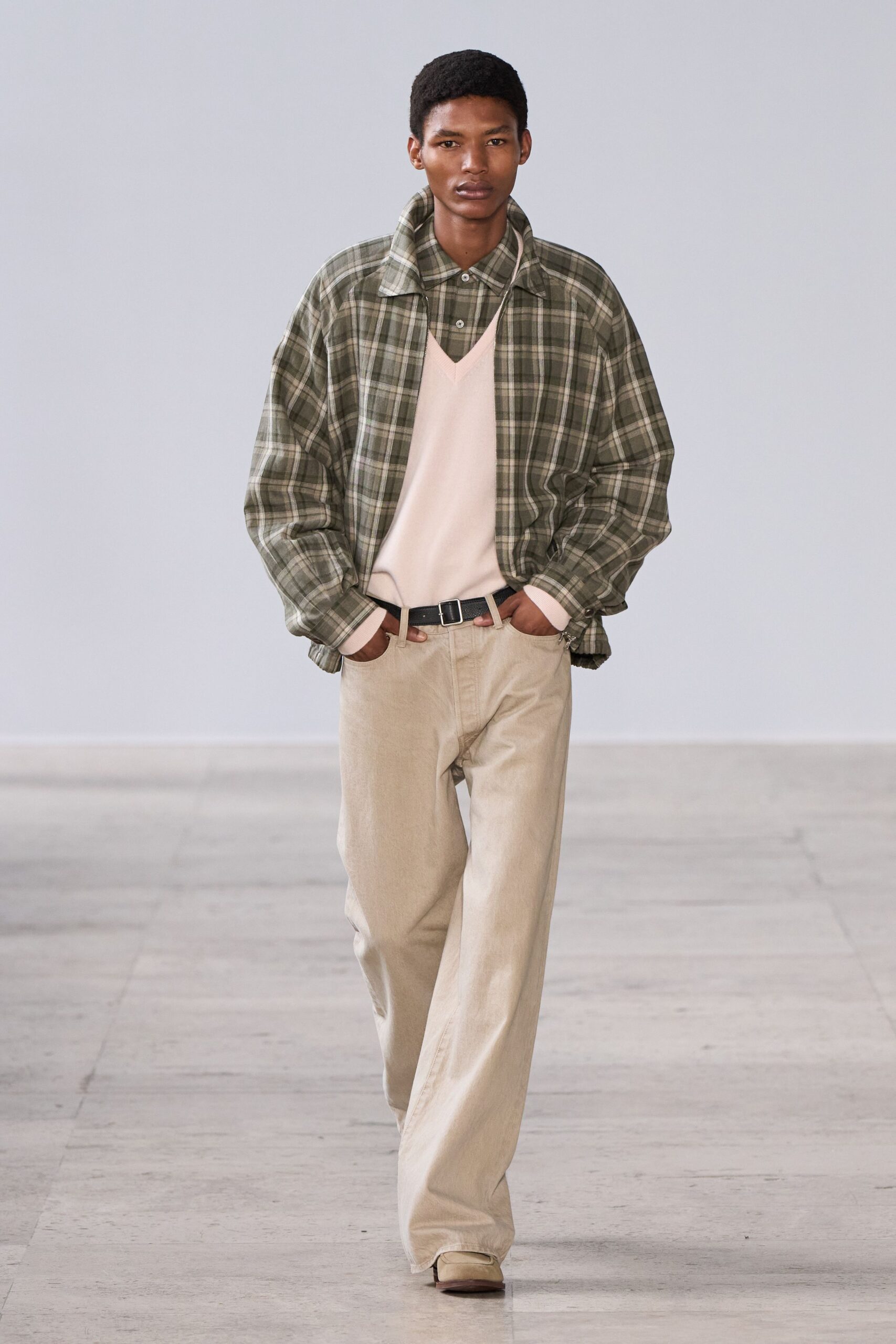 oversized green checked shirt with pink vest