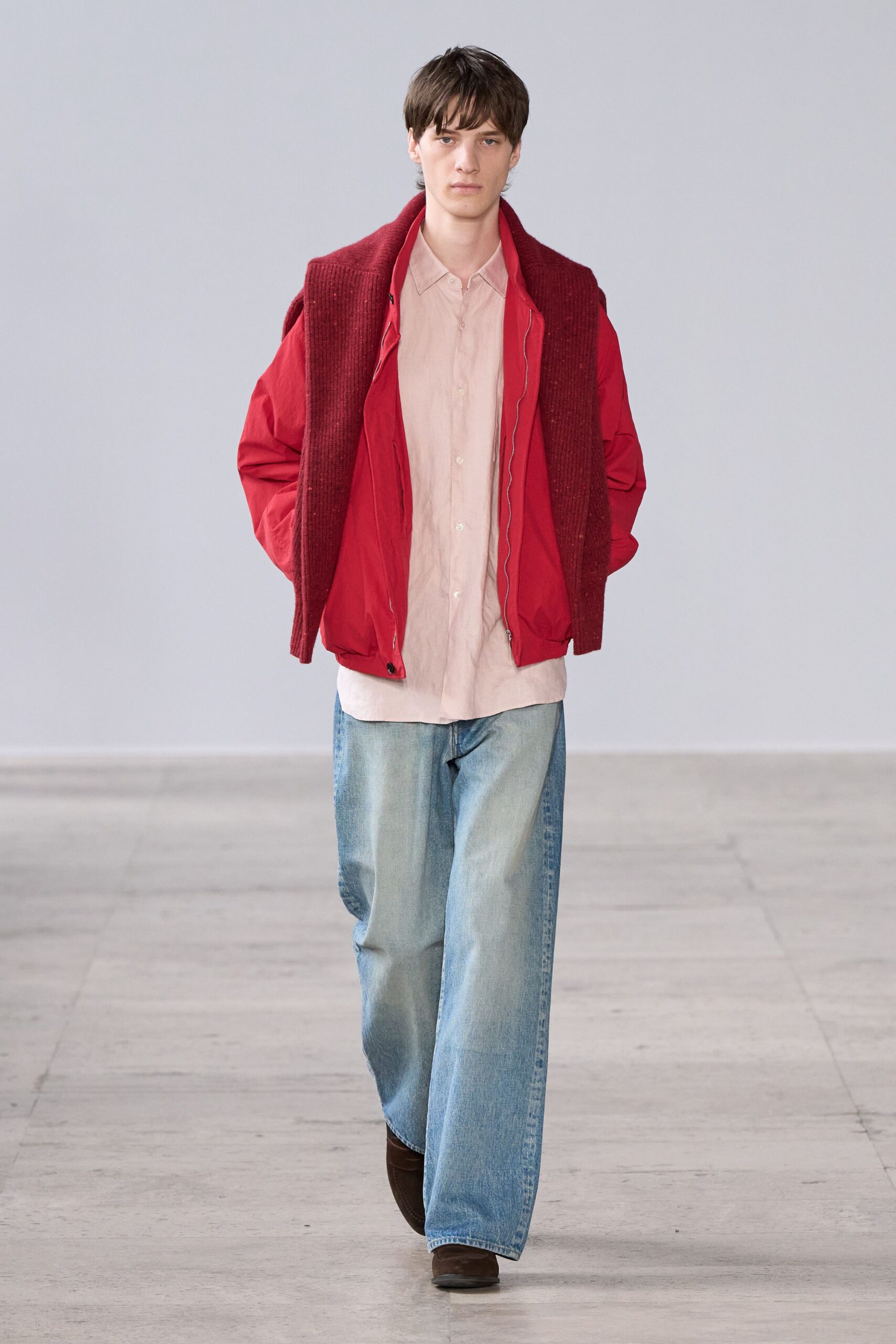 blue denim relaxed straight-leg pants