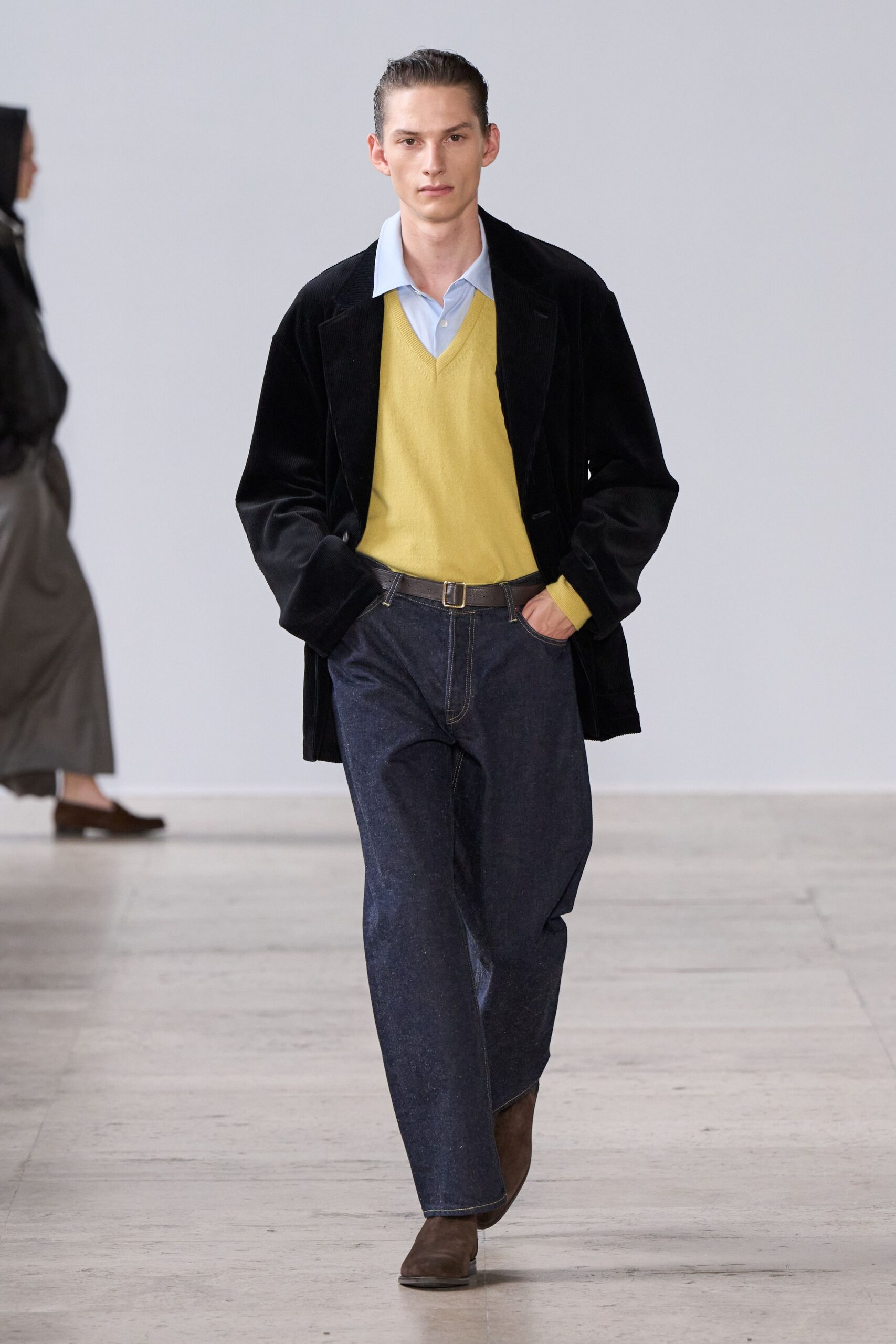 blue denim relaxed straight-leg pants