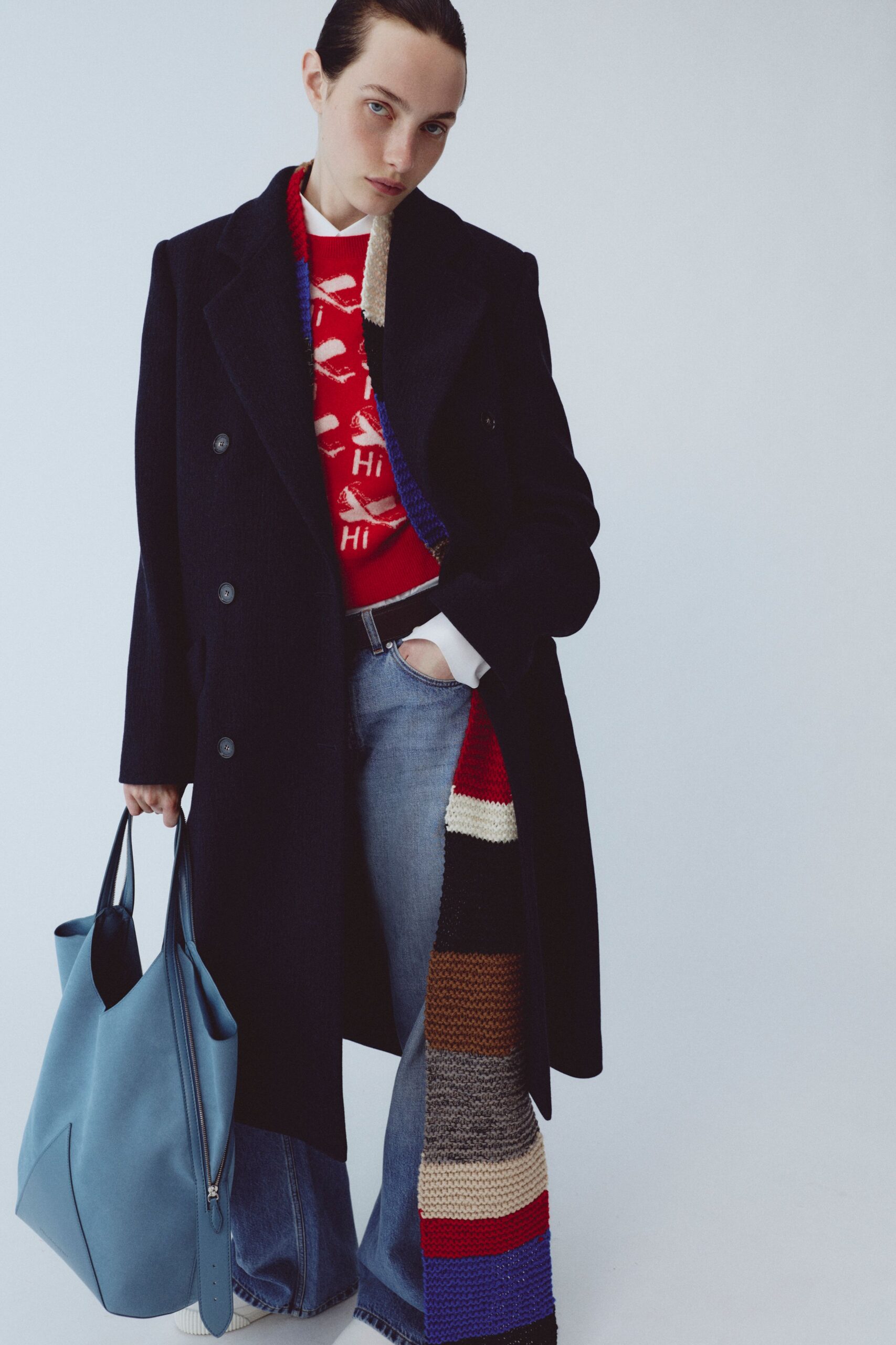 red cotton long-sleeve collared fitted printed sweater