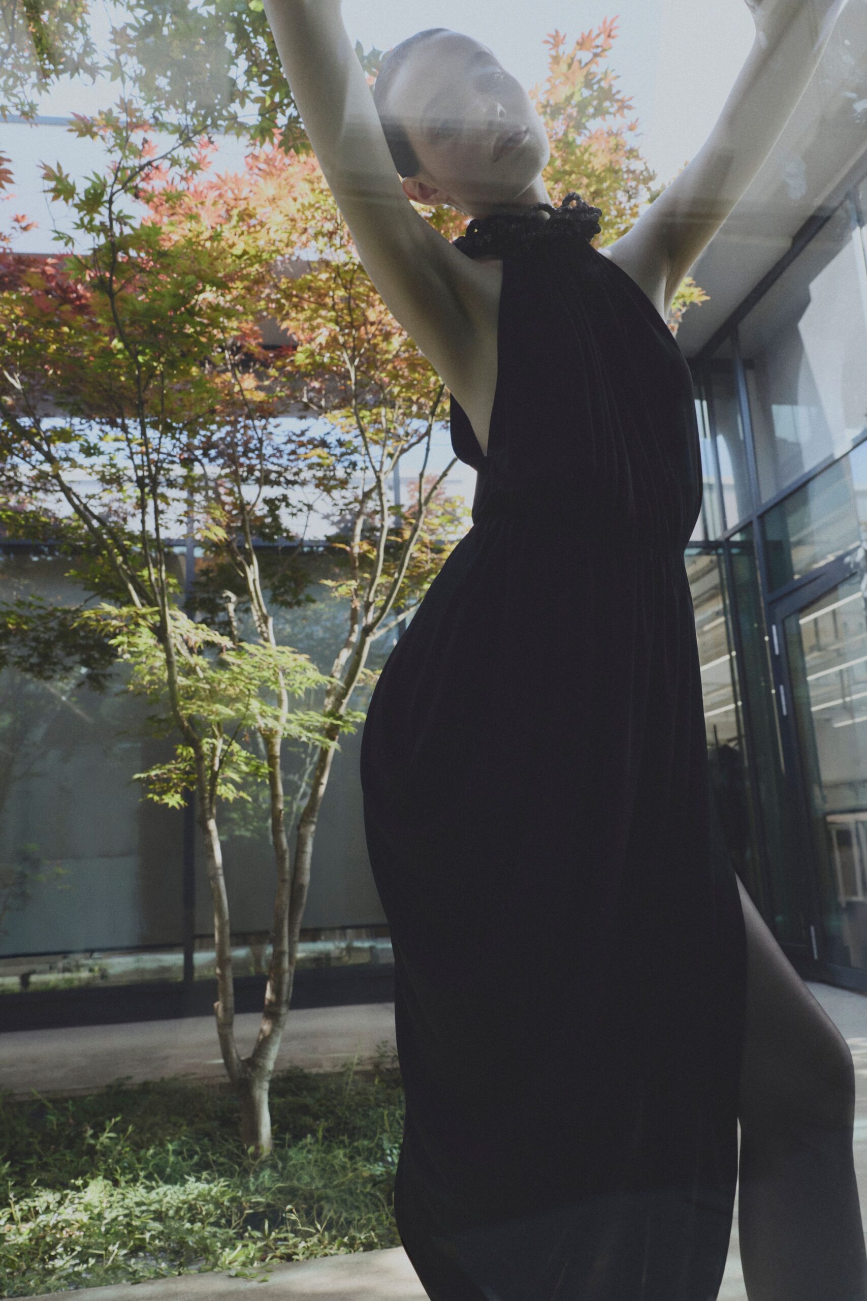 black velvet sleeveless gown