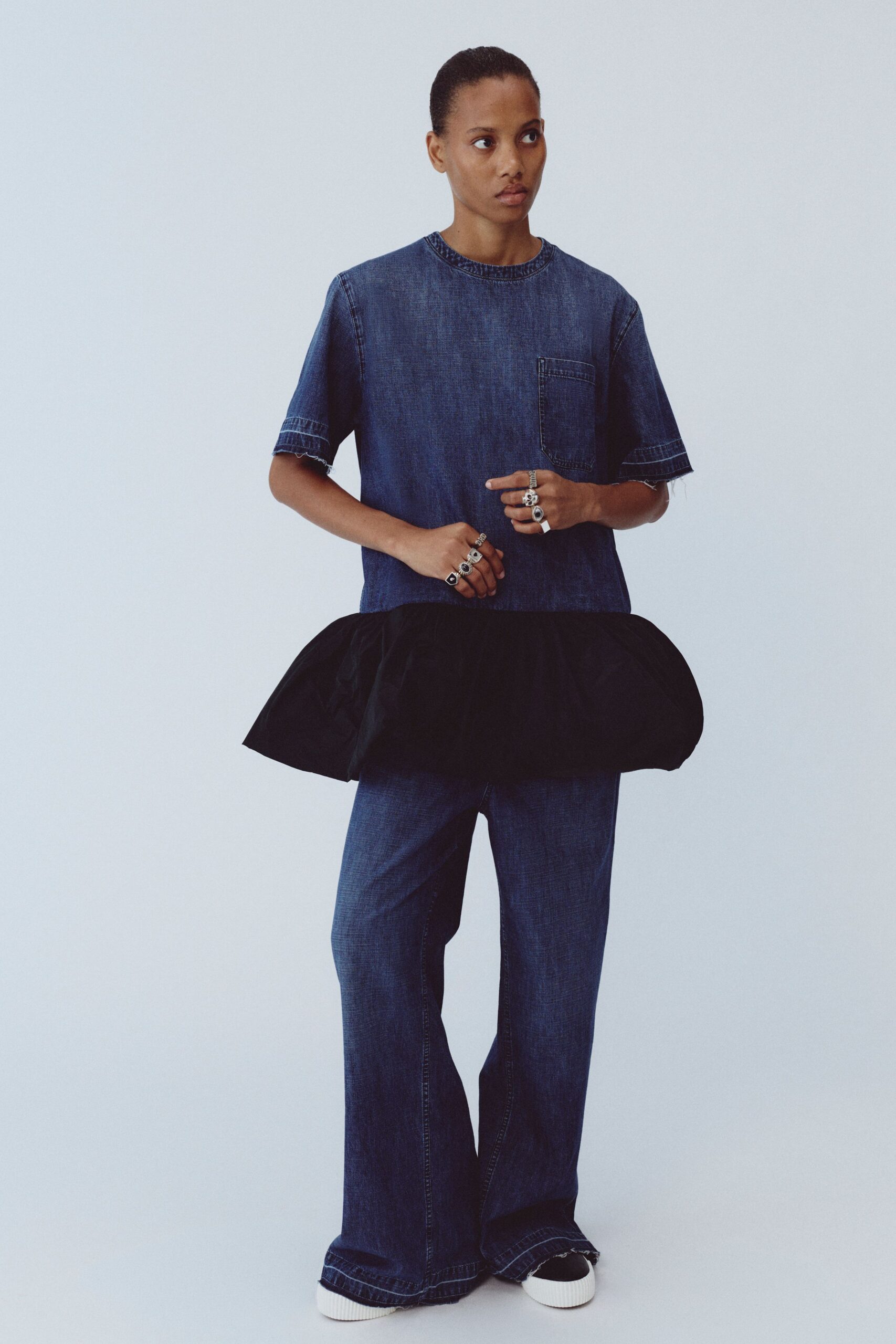 blue denim short-sleeve collared relaxed pockets shirt