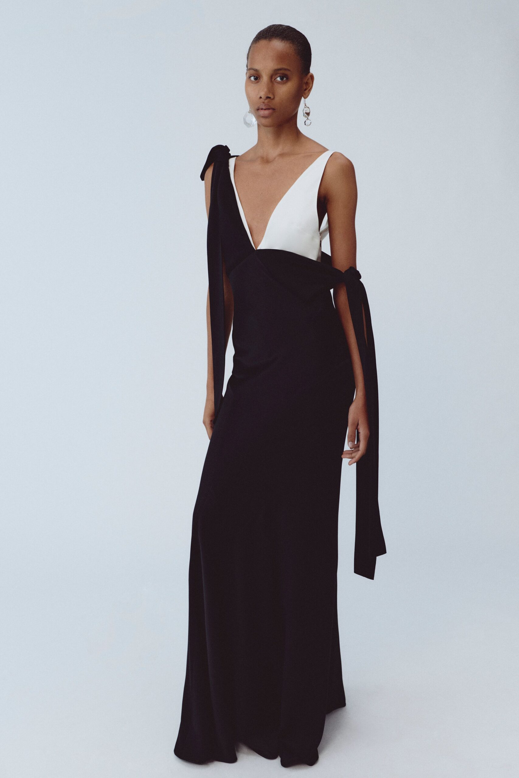 black and white silk gown