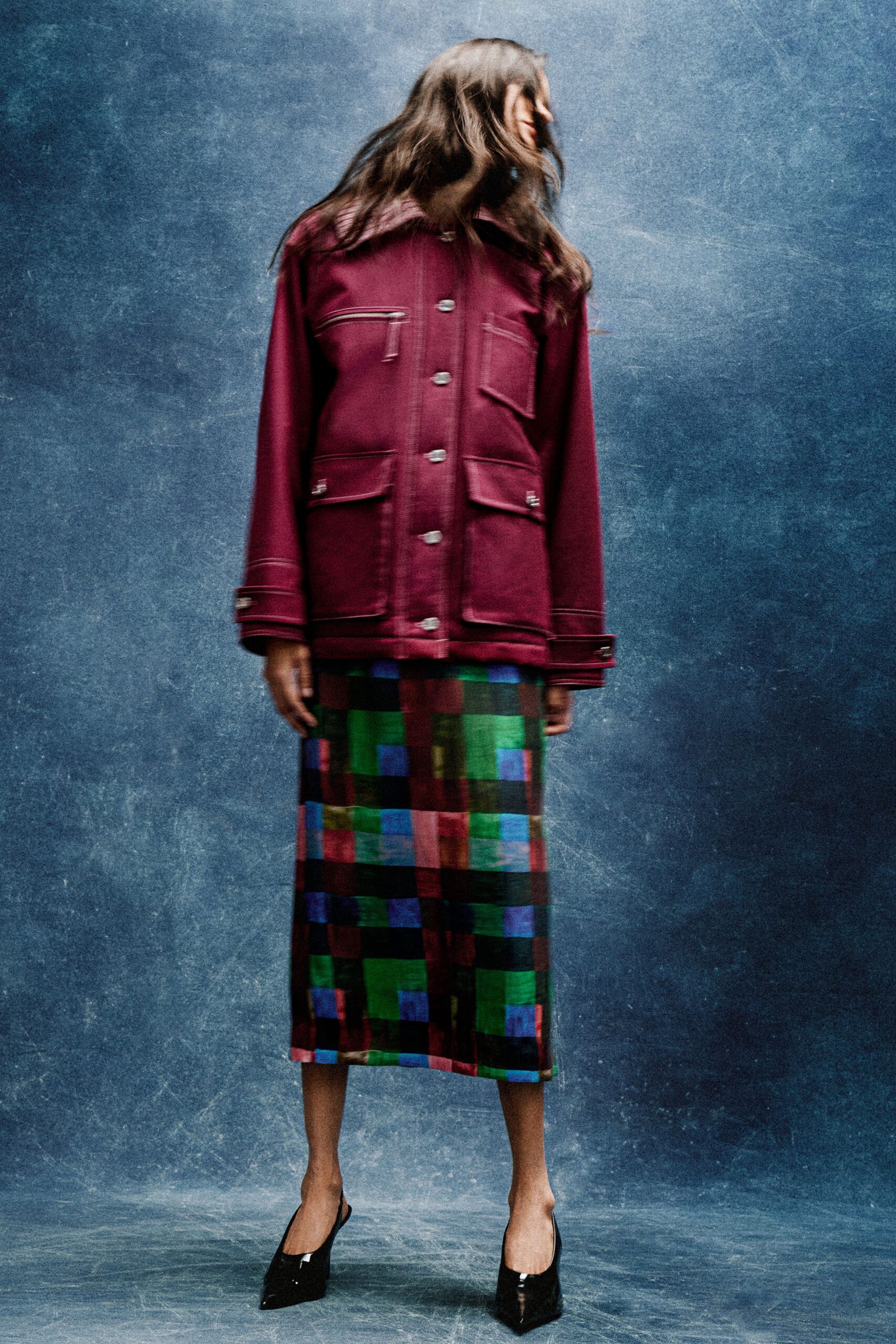 maroon cotton long-sleeve collared relaxed buttoned jacket