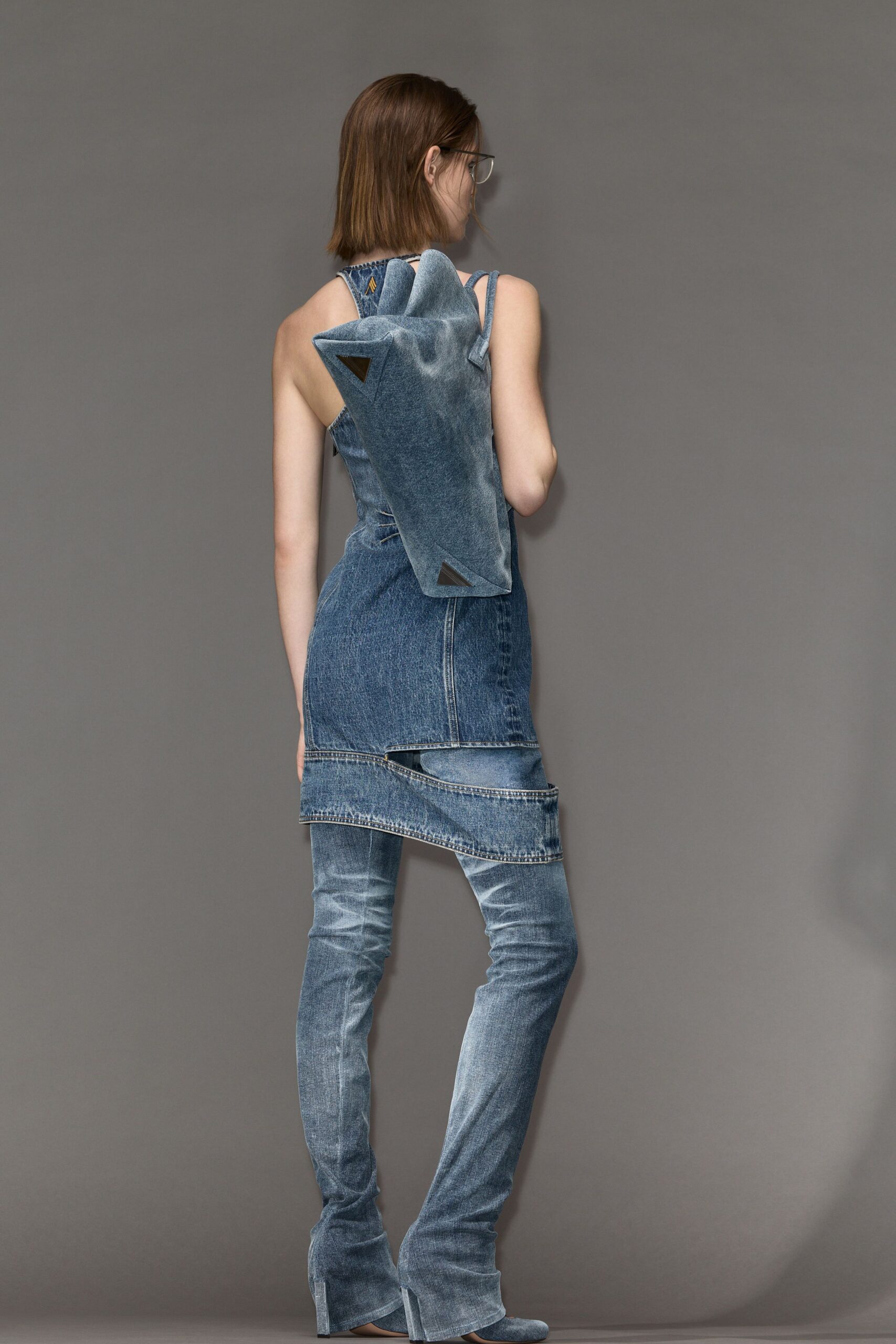 blue denim sleeveless fitted layered mini dress