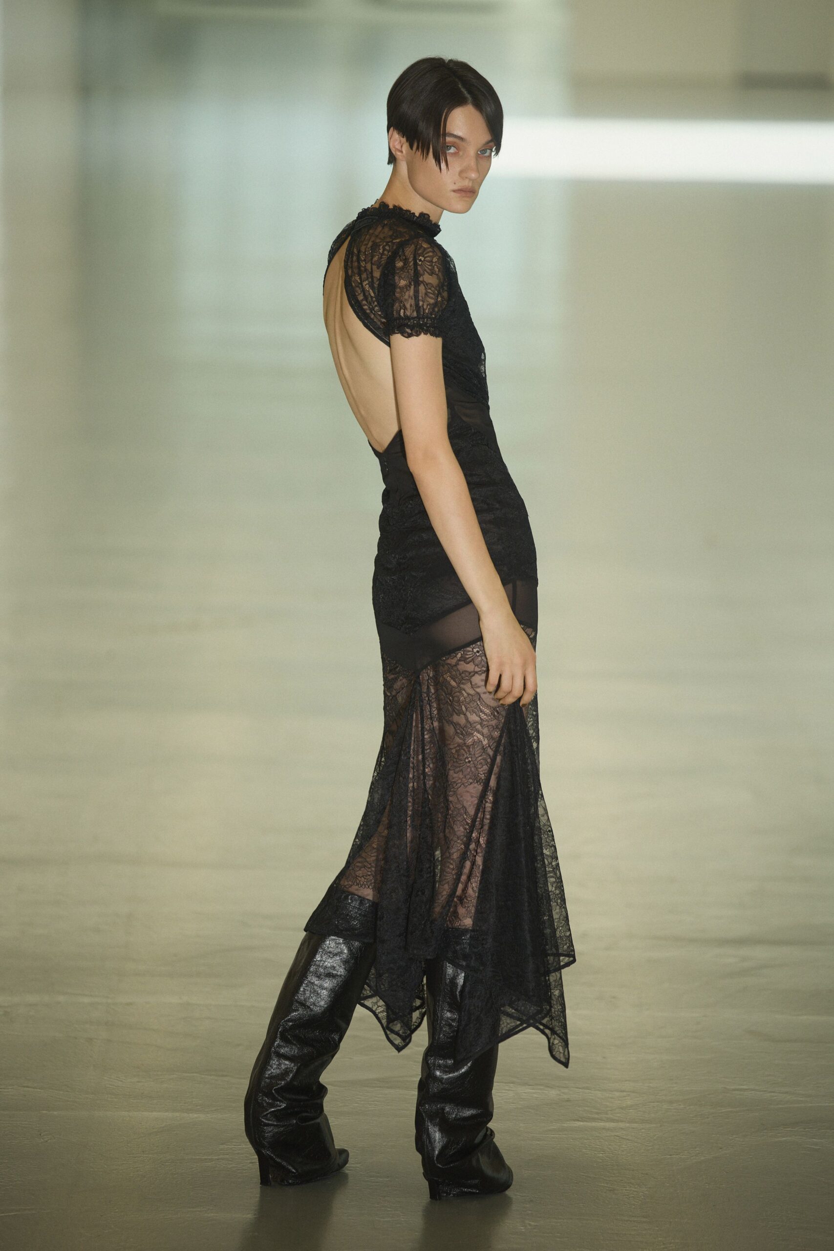 black lace sleeveless backless fitted ruched layered dress
