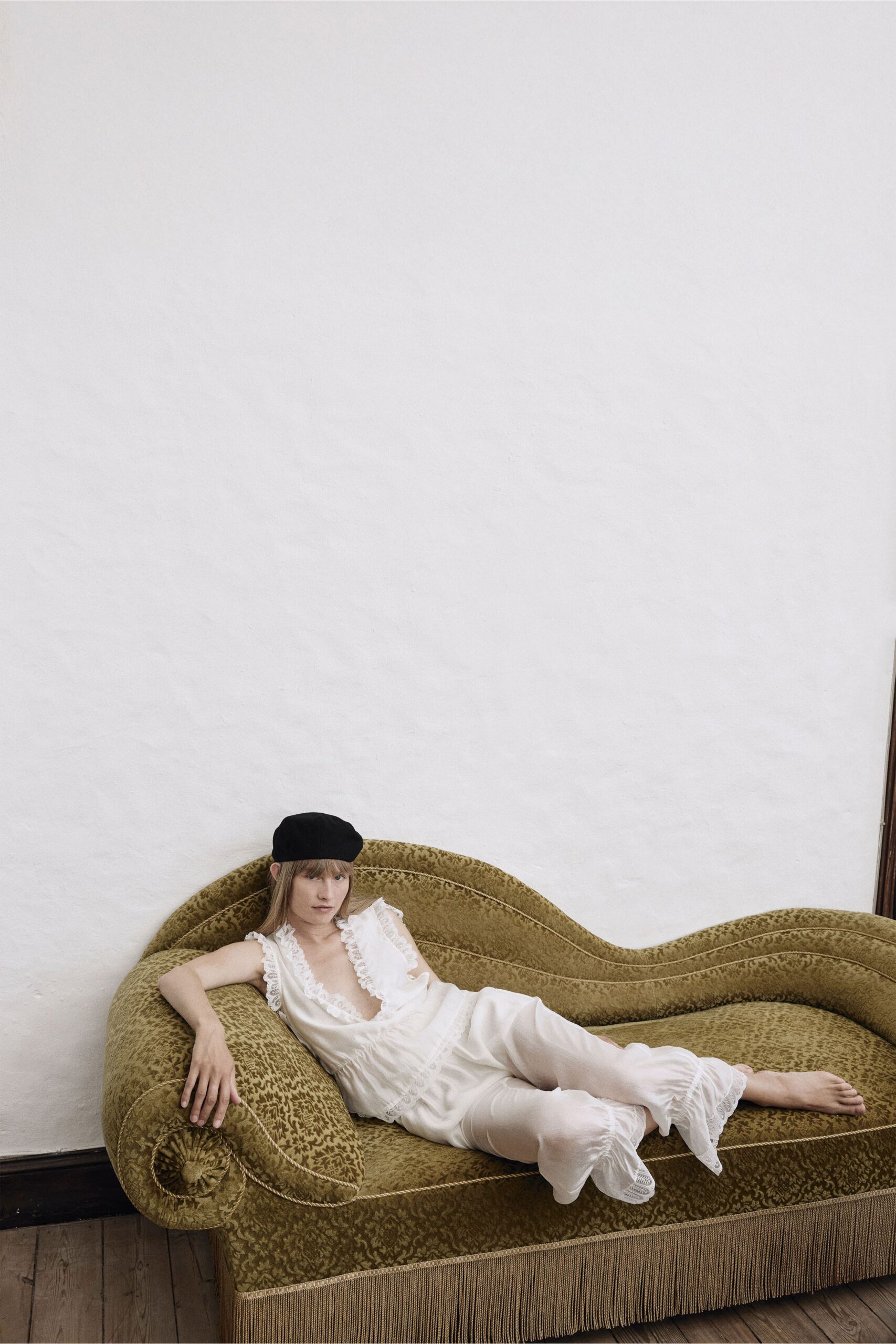 white cotton sleeveless v-neck relaxed ruffled sheer dress