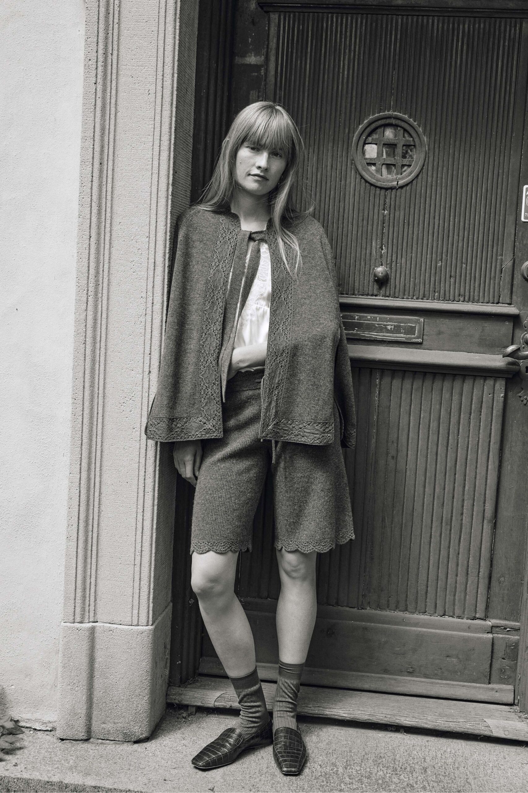 gray wool relaxed layered cape