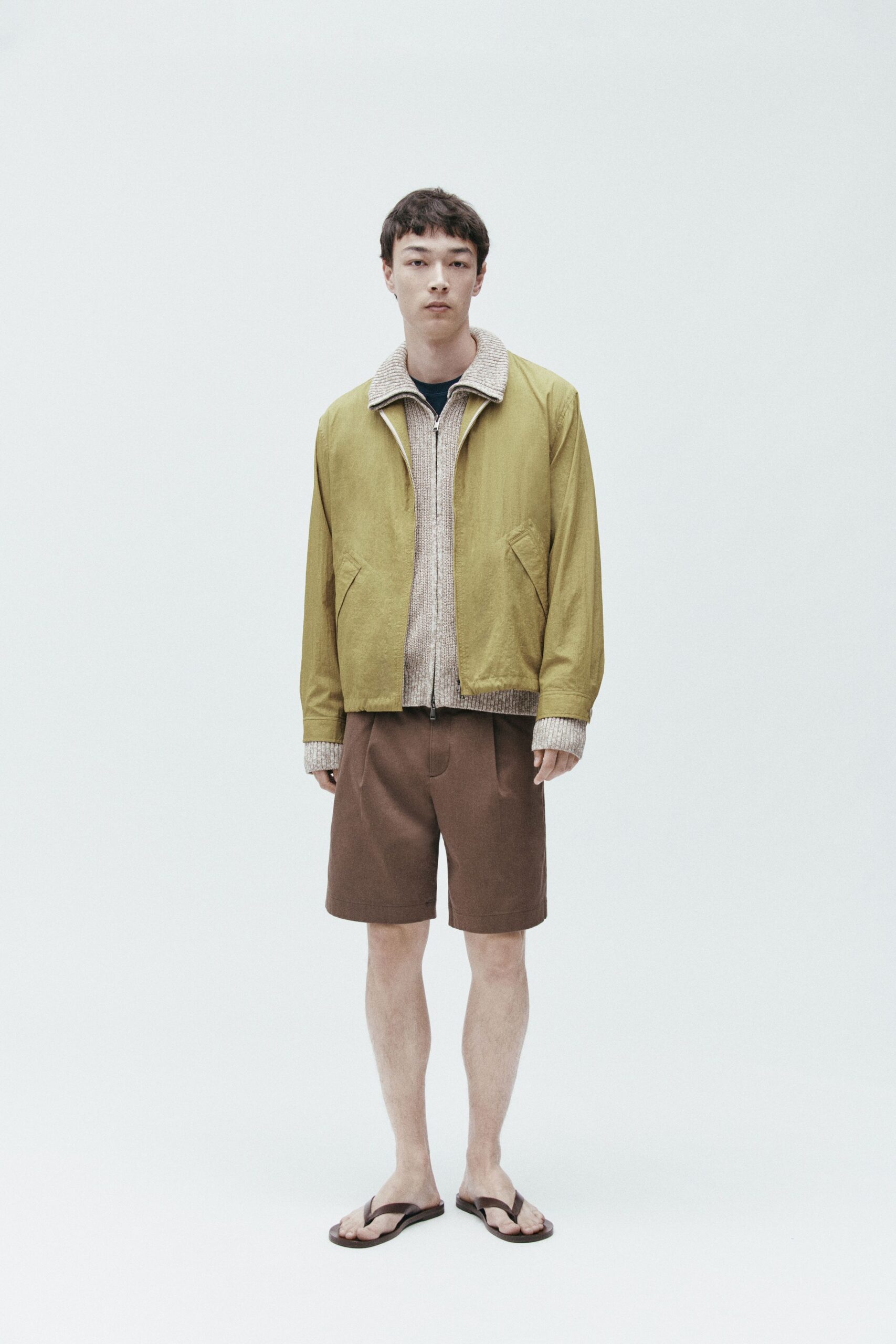 beige wool long-sleeve collared fitted sweater