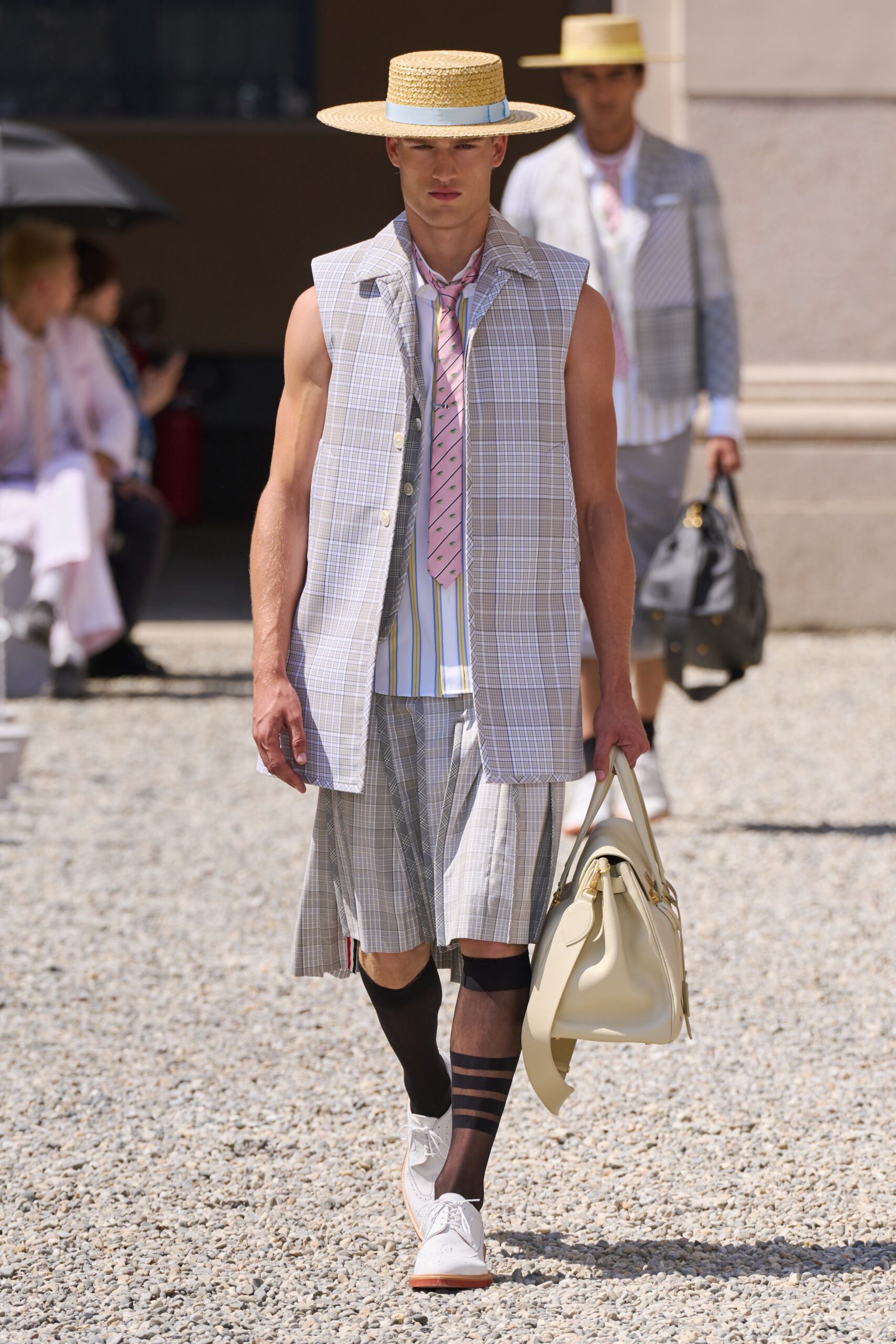 gray cotton fitted checked shorts