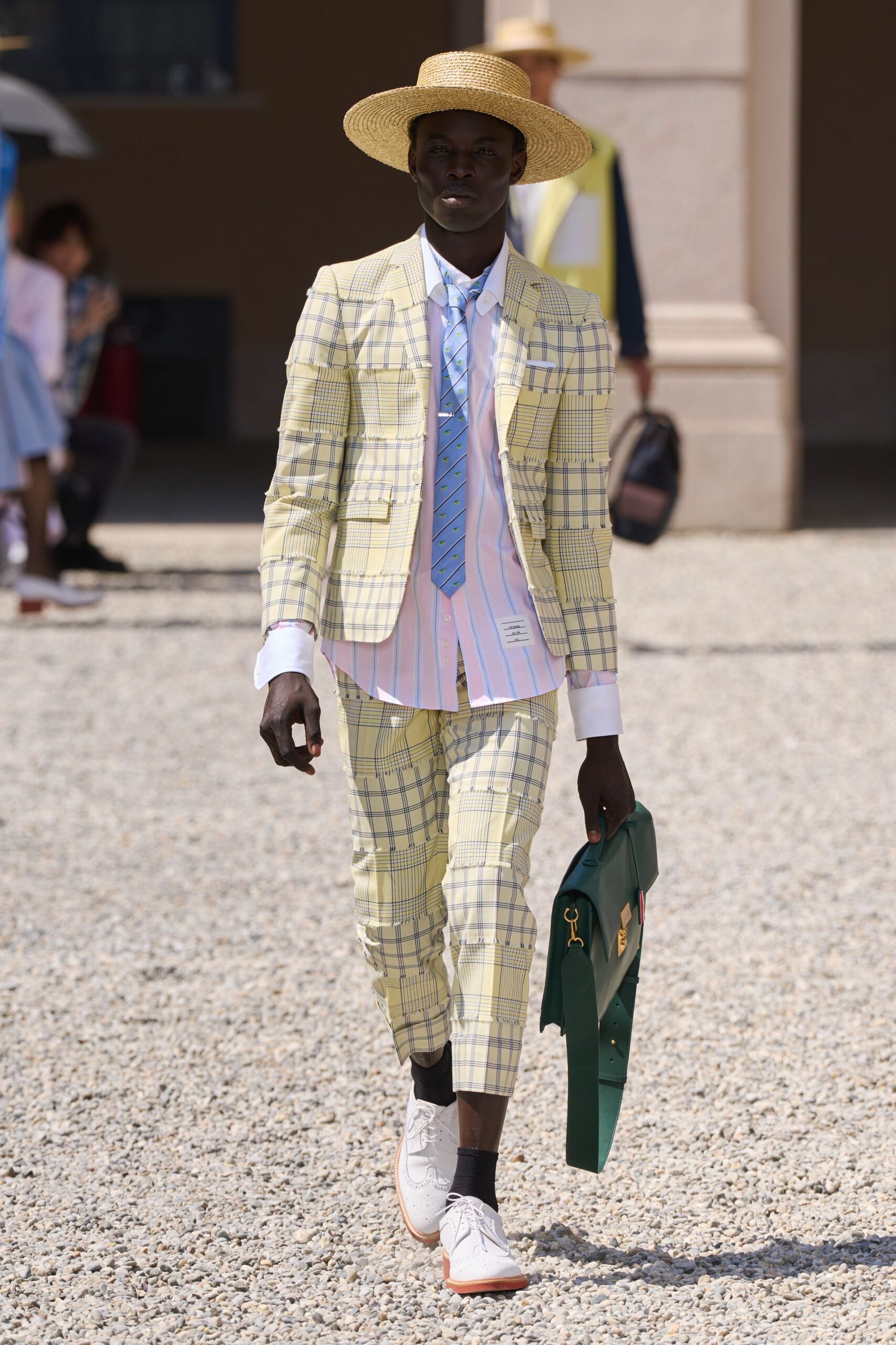 yellow long-sleeve collared tailored checked suit