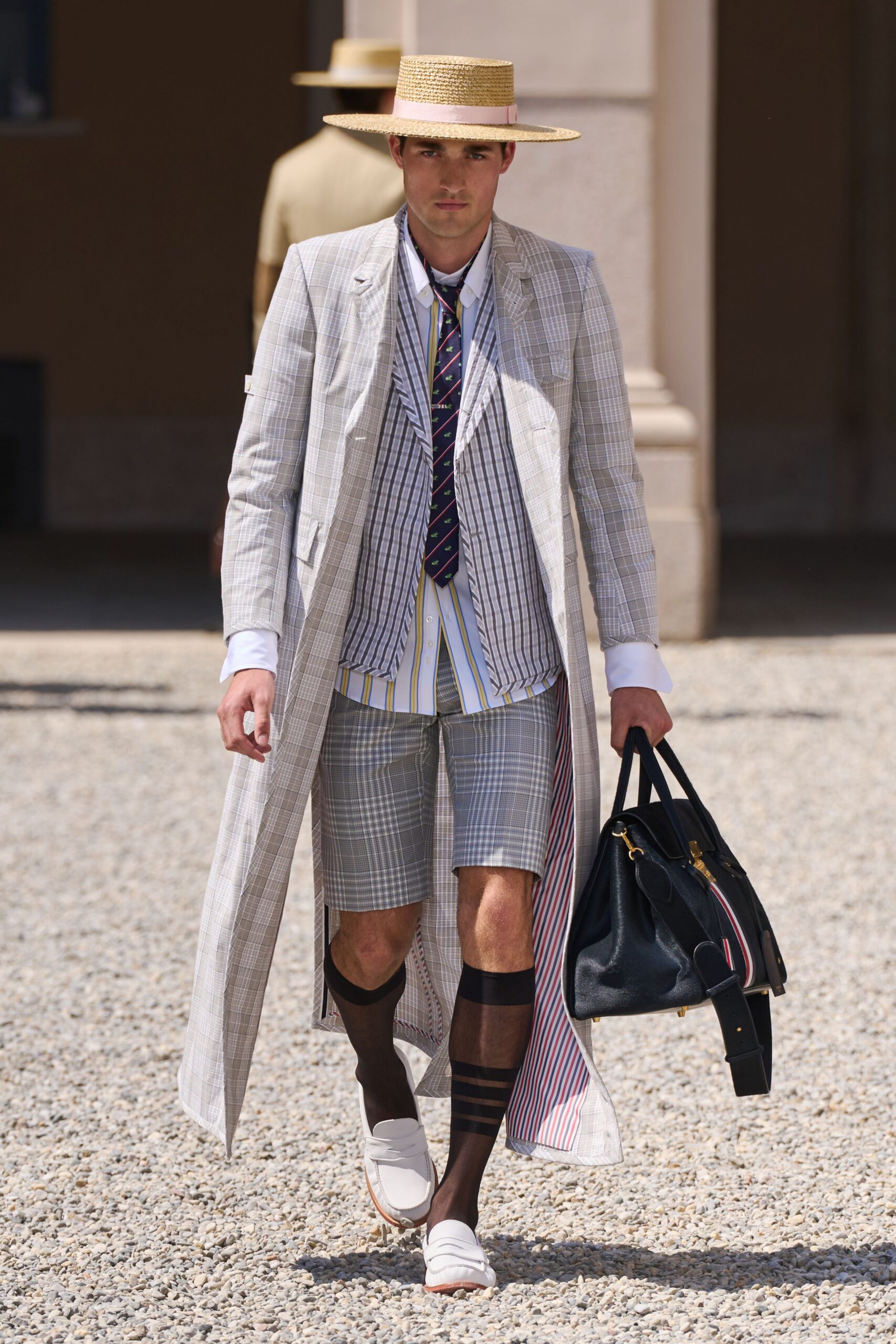 gray cotton fitted checked shorts