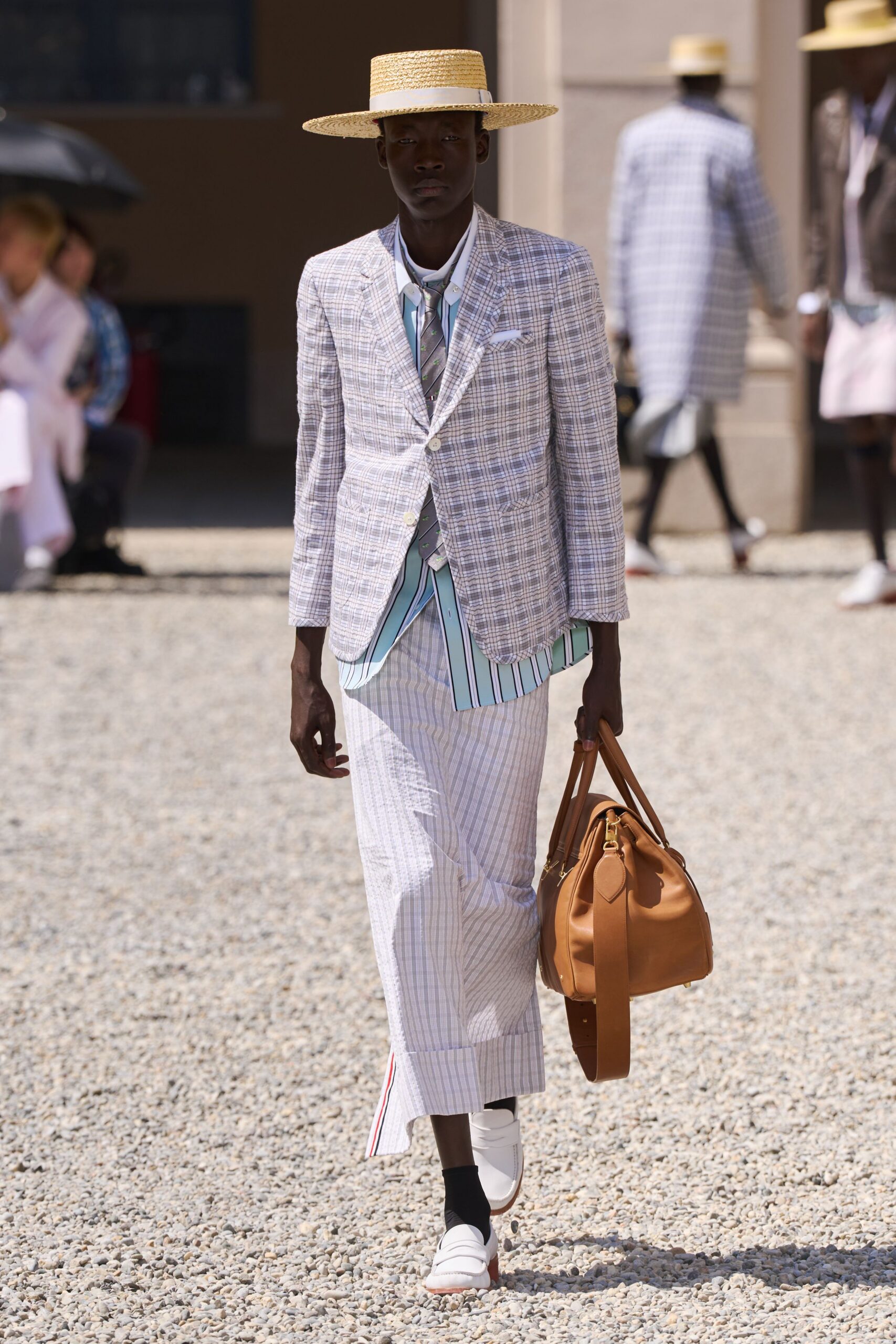blue cotton long-sleeve collared tailored checked suit