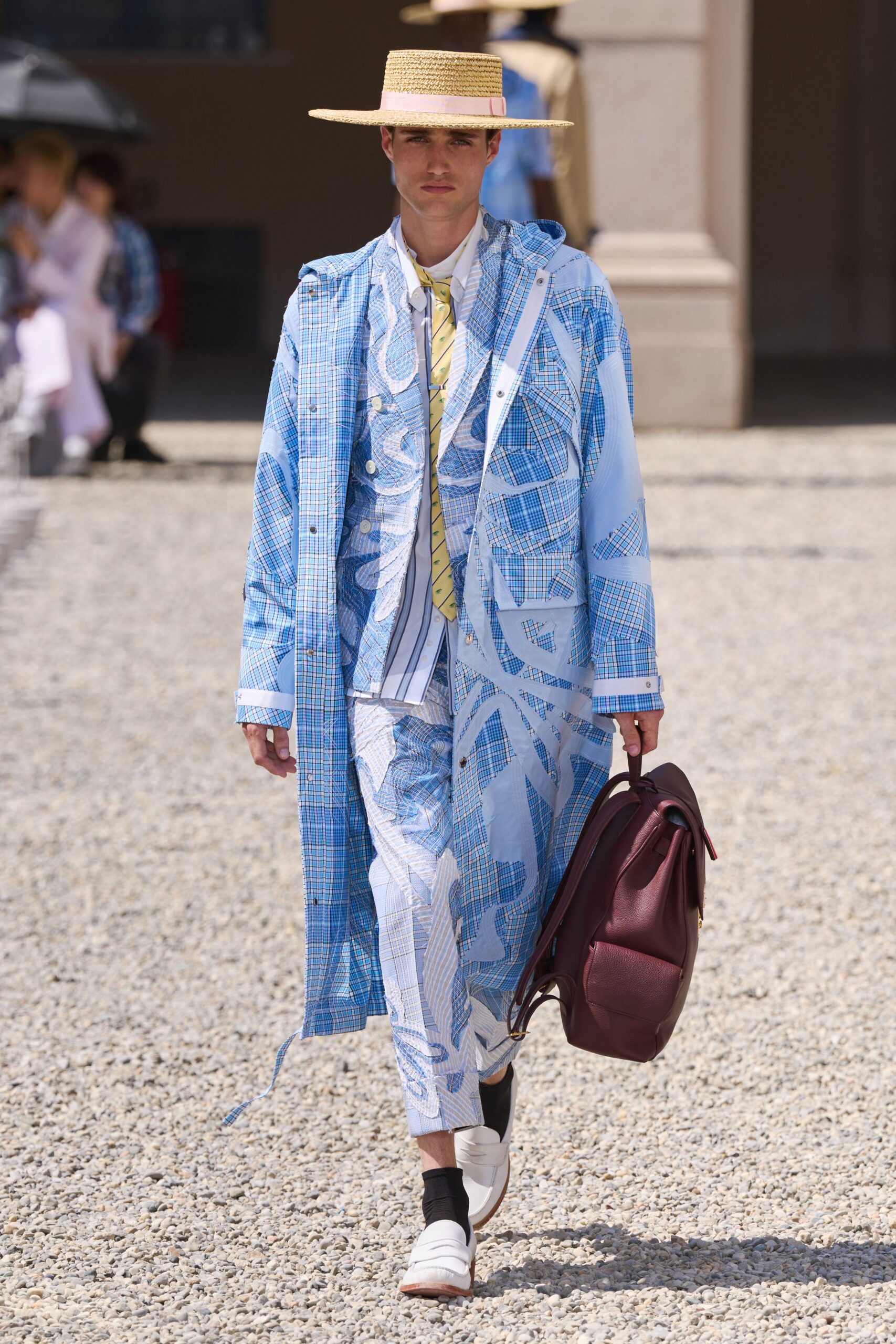 blue cotton long-sleeve collared relaxed printed coat