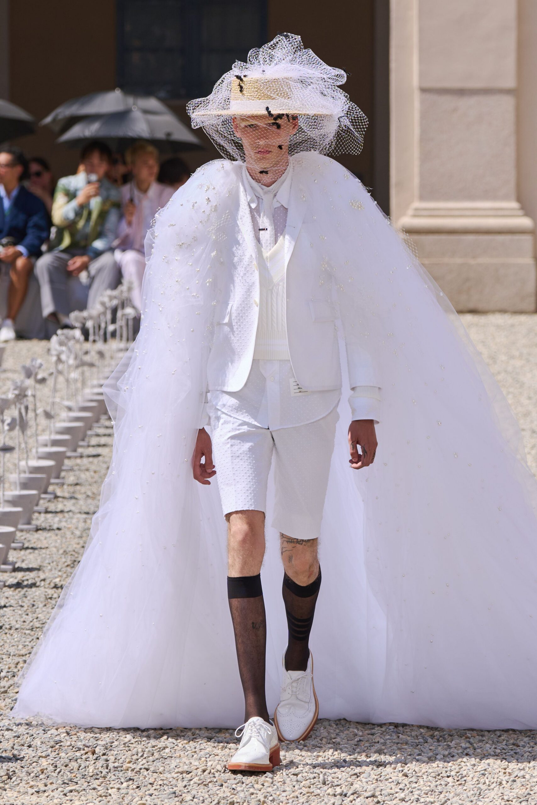 white tulle oversized layered flowing cape
