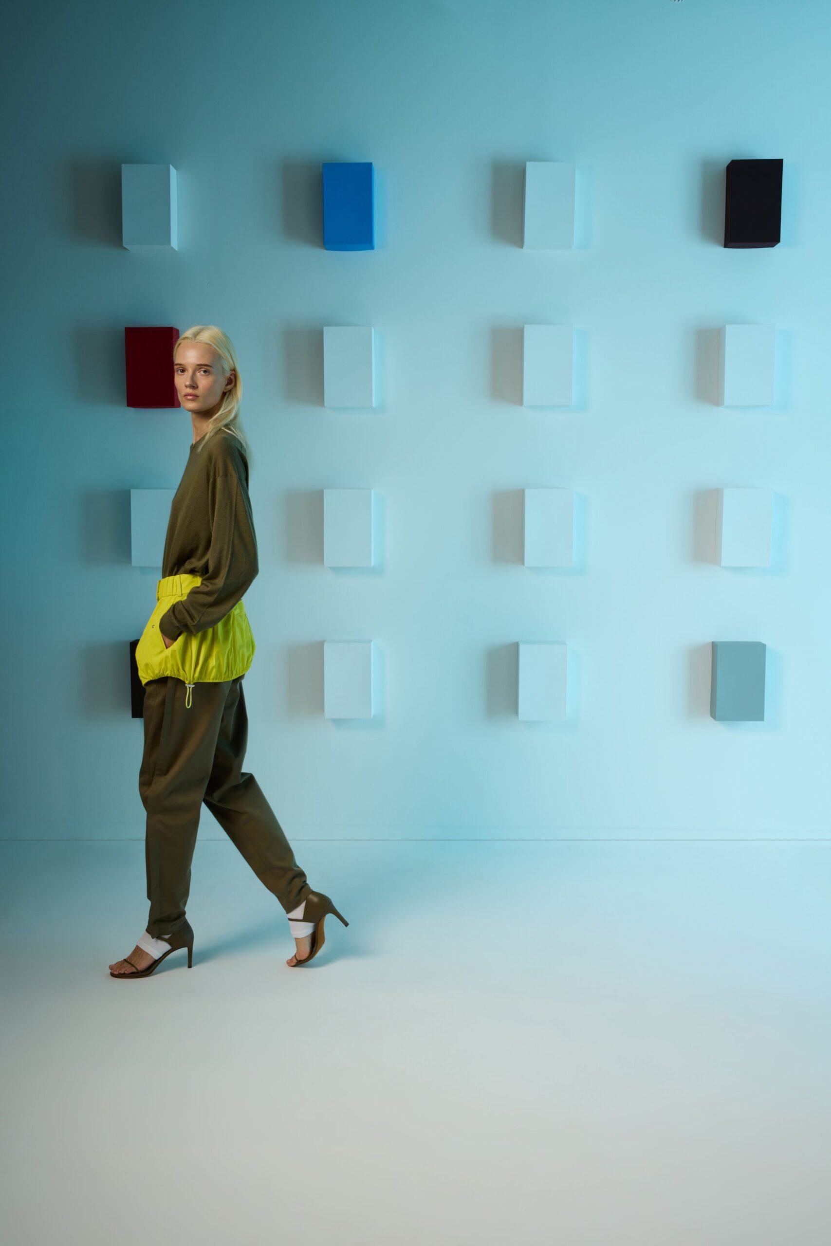 green cotton long-sleeve collared relaxed zippered jumpsuit