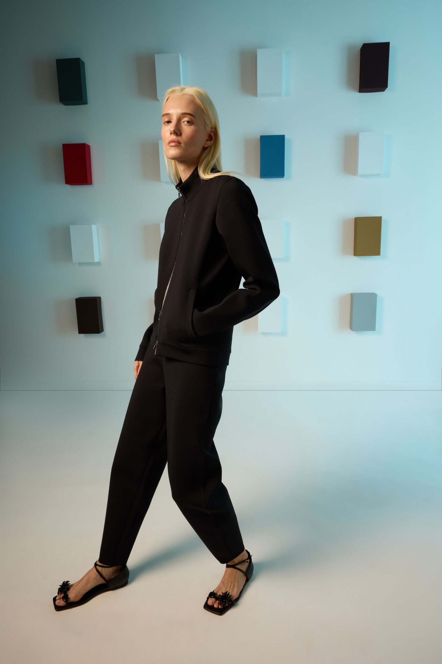 black cotton relaxed straight-leg pants