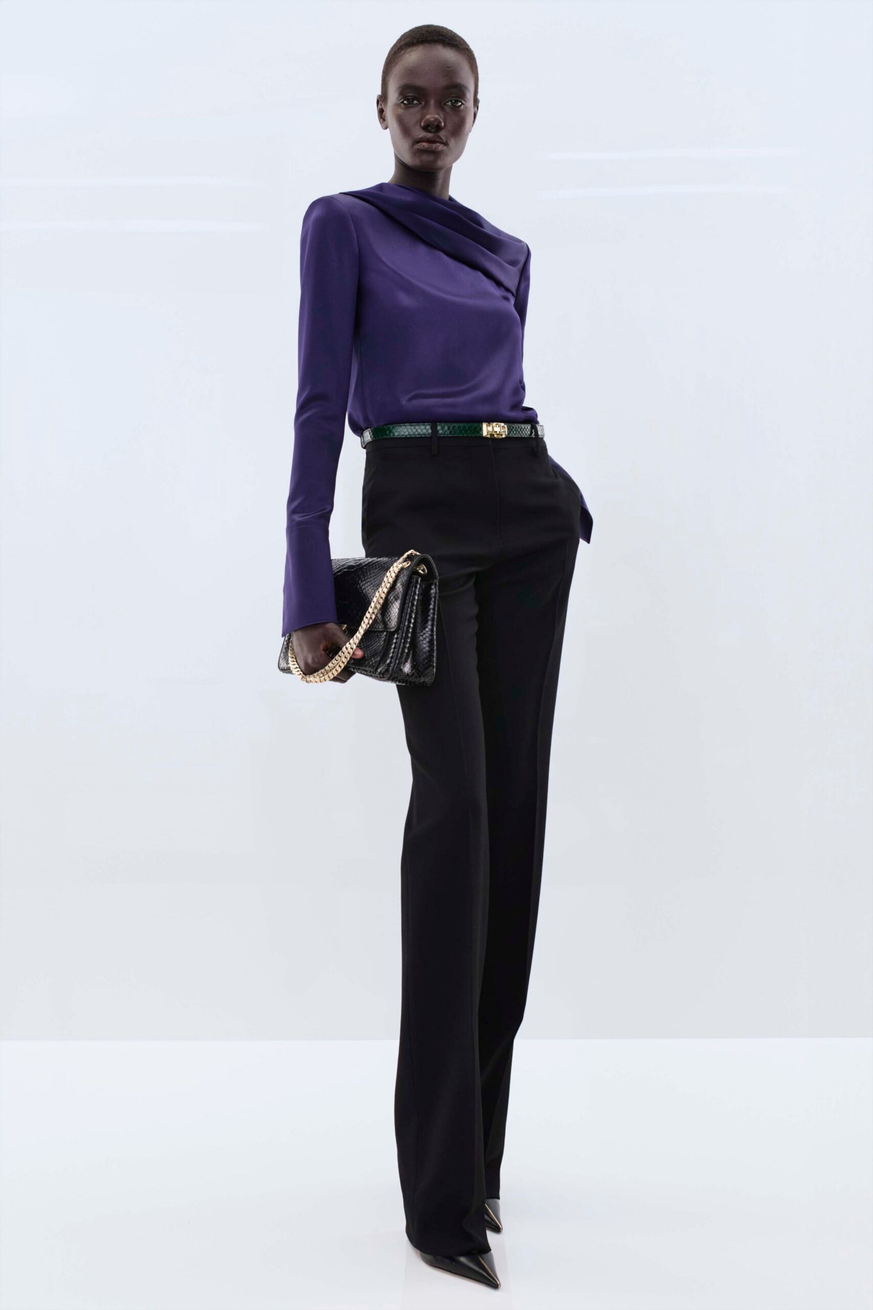 black cotton tailored straight-leg pants