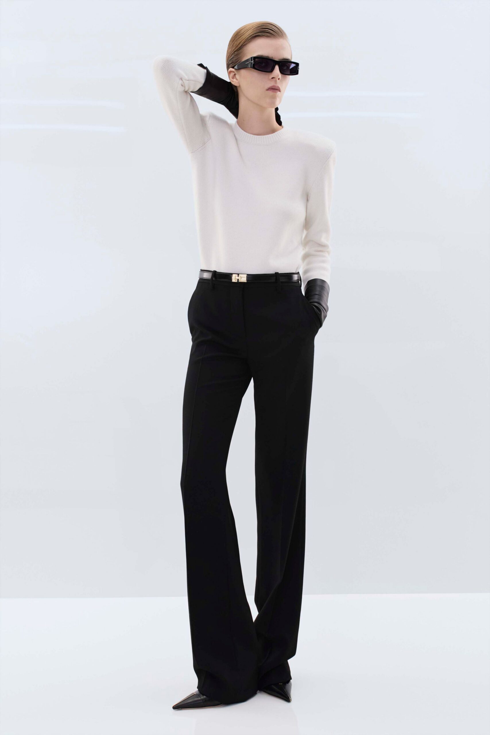 black cotton tailored straight-leg pants