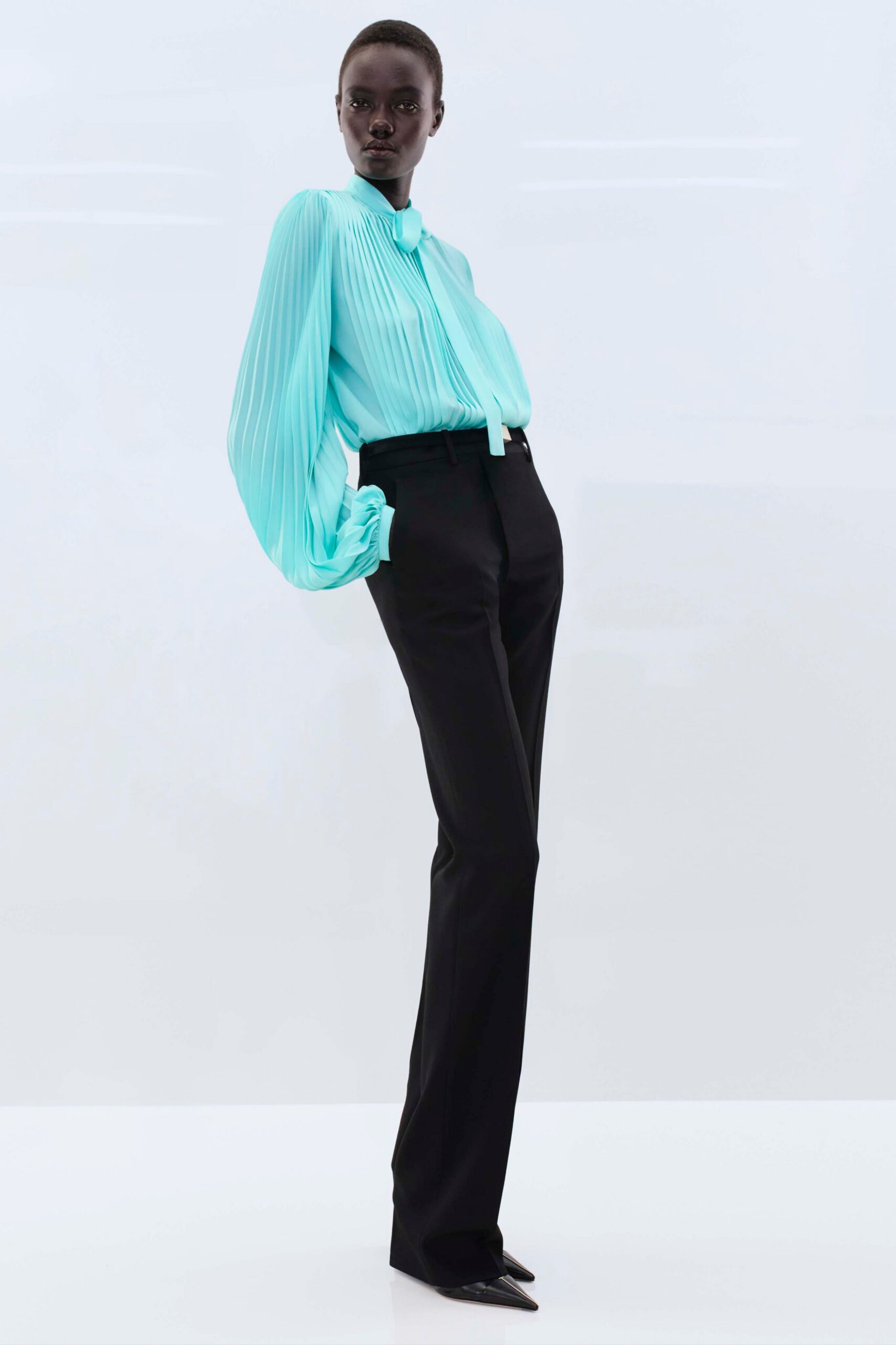 black cotton tailored straight-leg pants