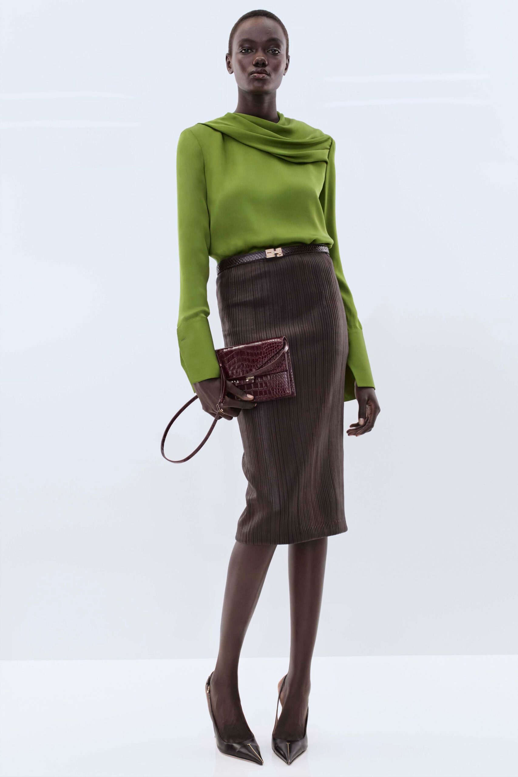brown cotton fitted pencil skirt