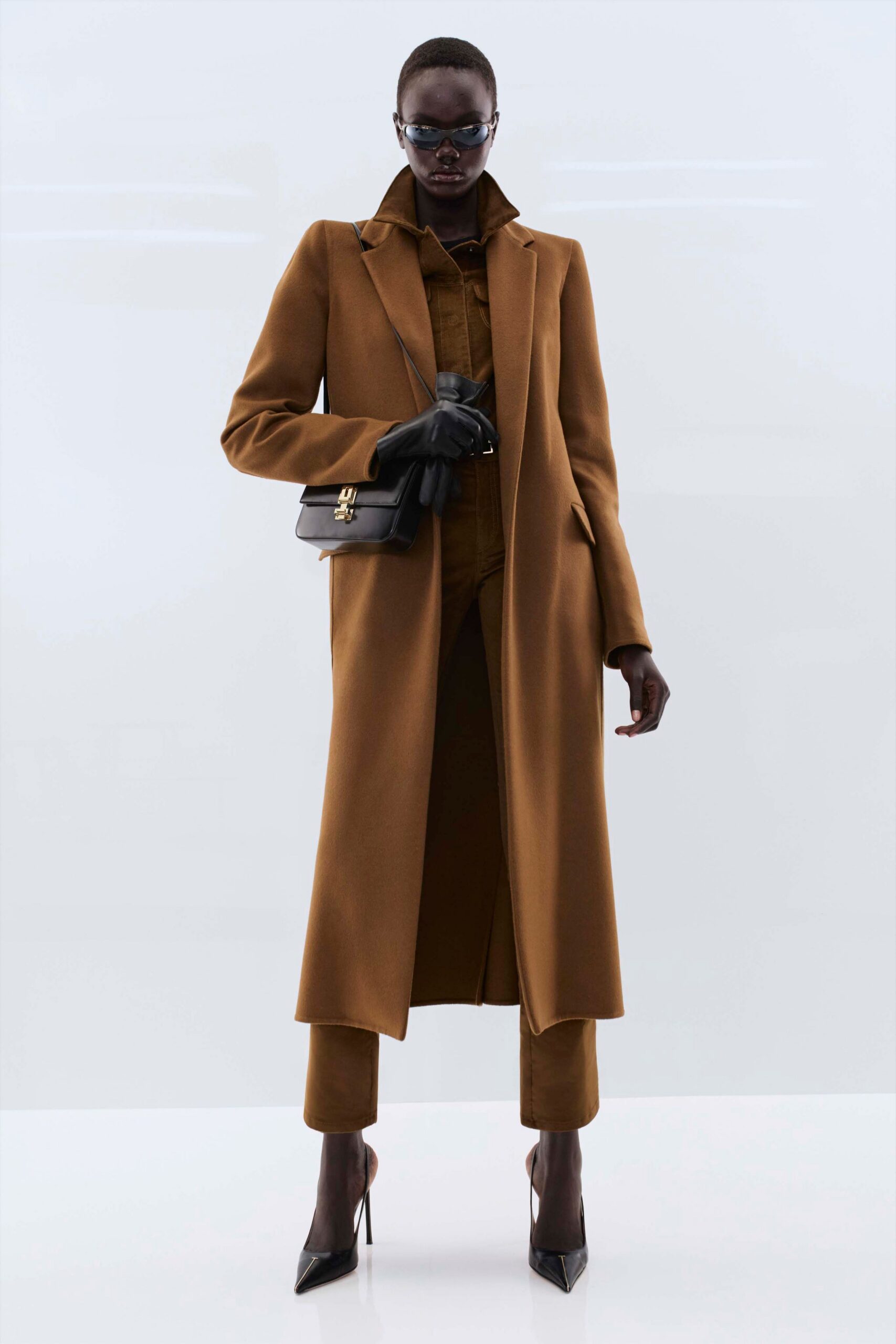 brown cotton slim straight-leg pants