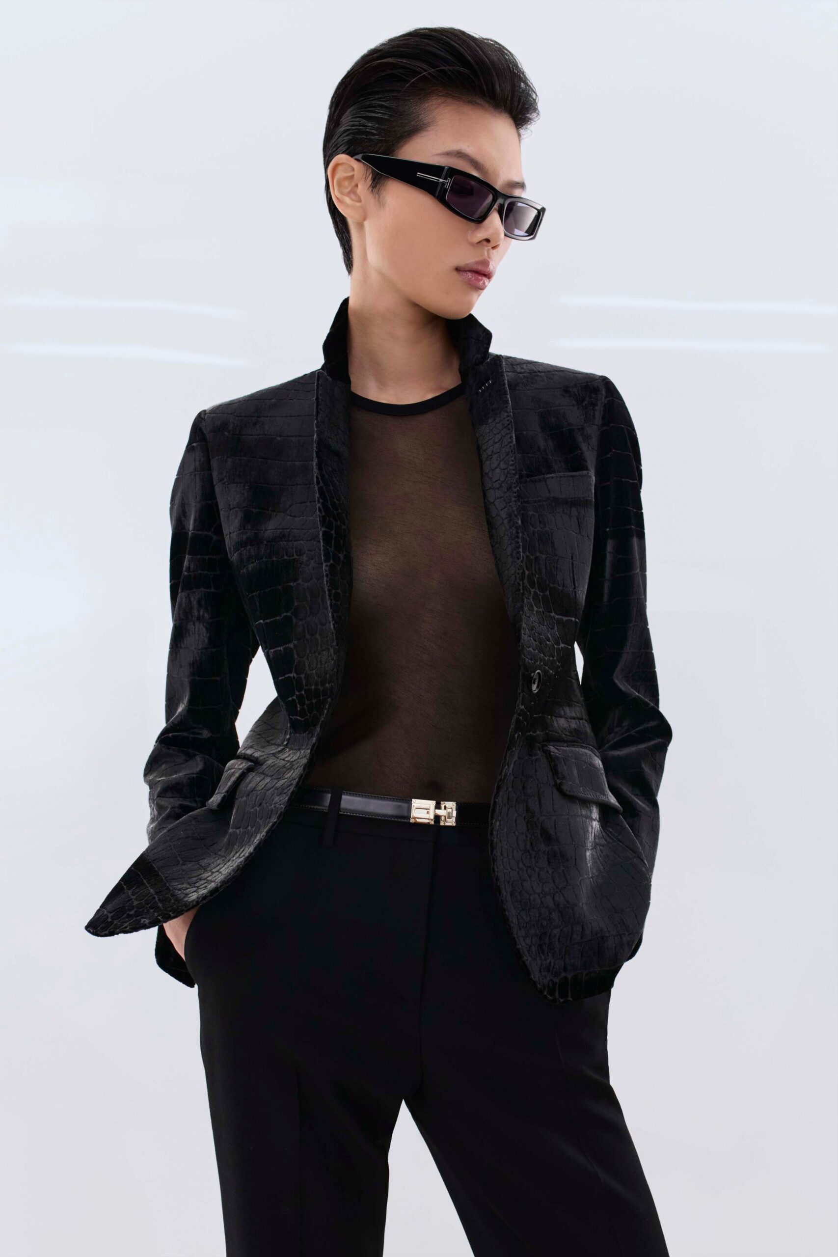 black cotton slim straight-leg pants
