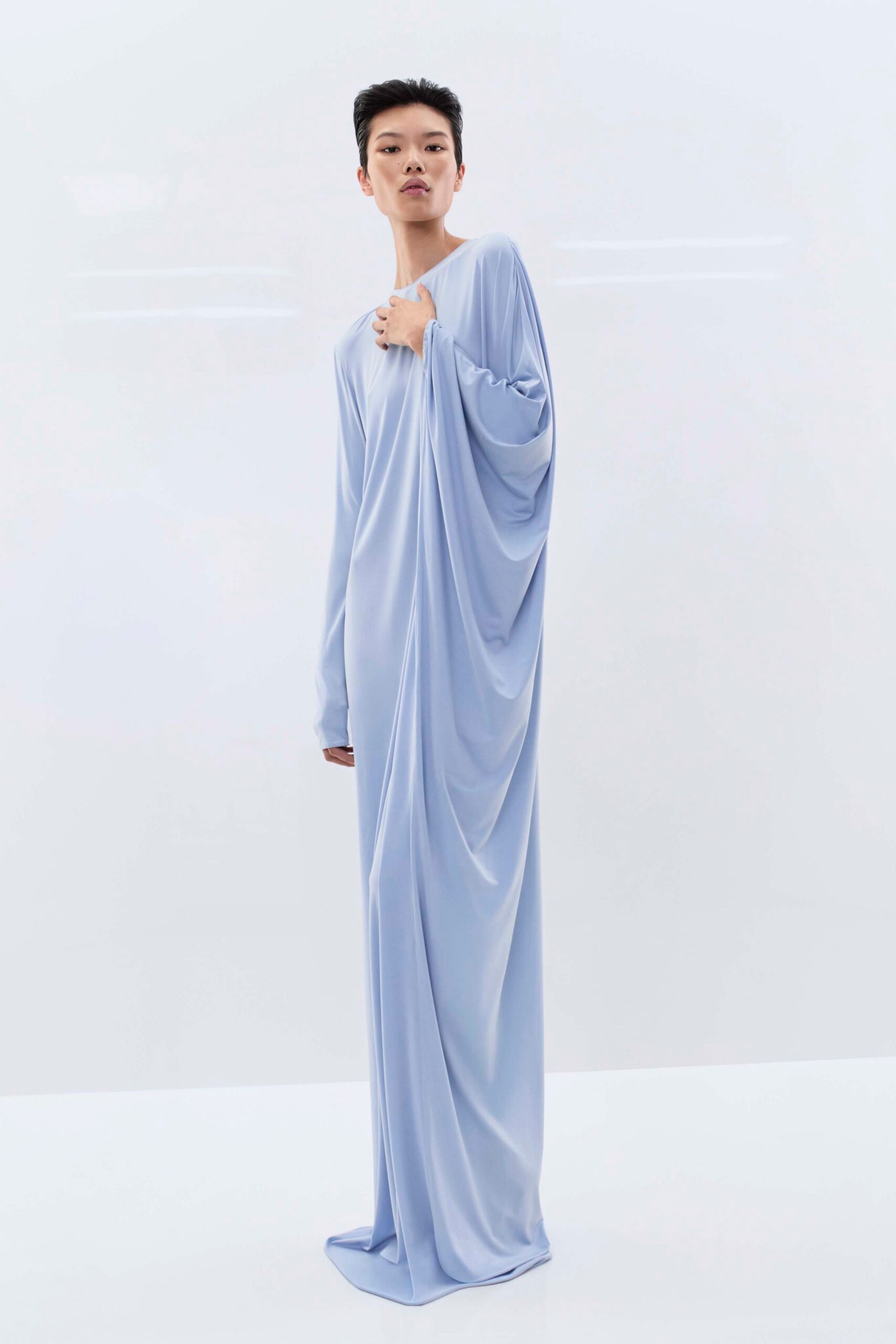 blue silk relaxed gown