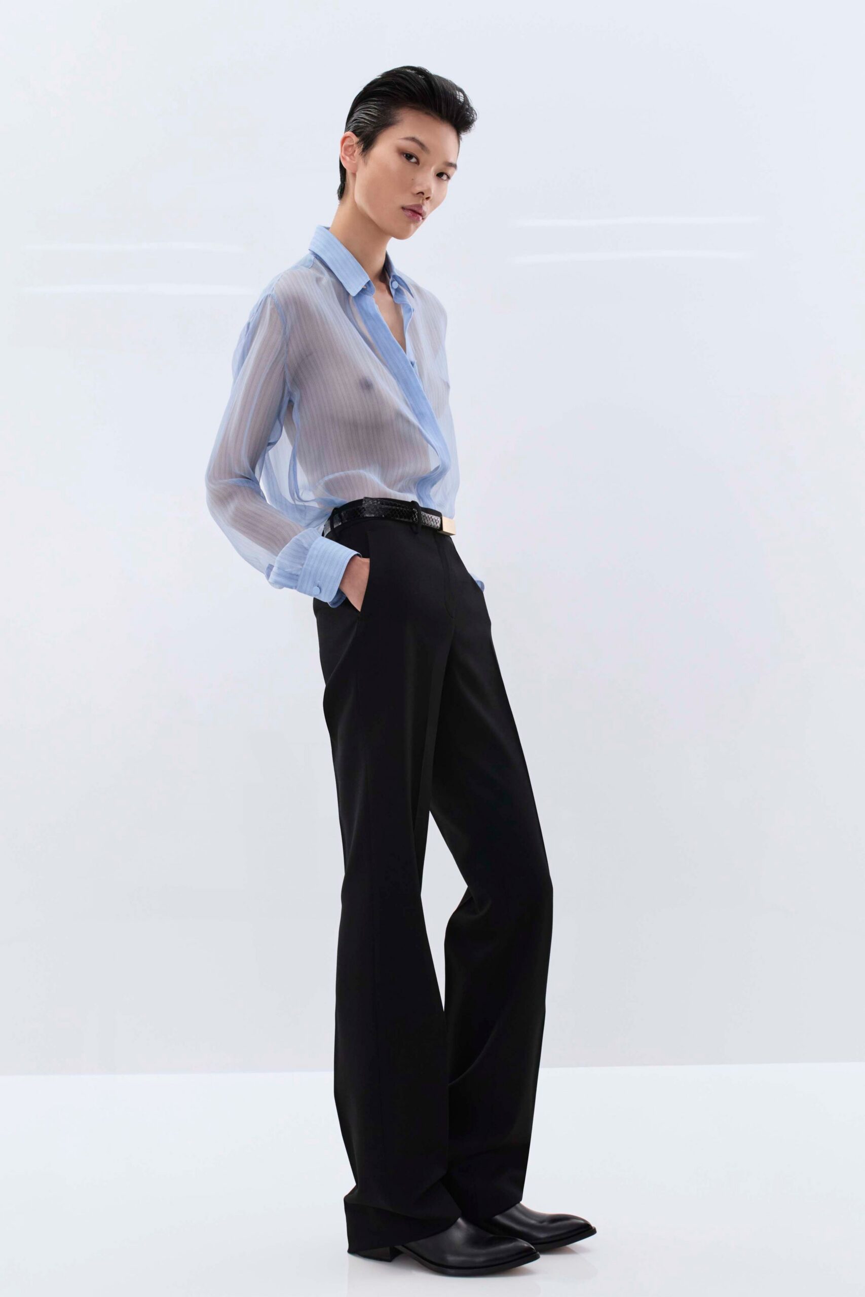 black cotton tailored straight-leg pants