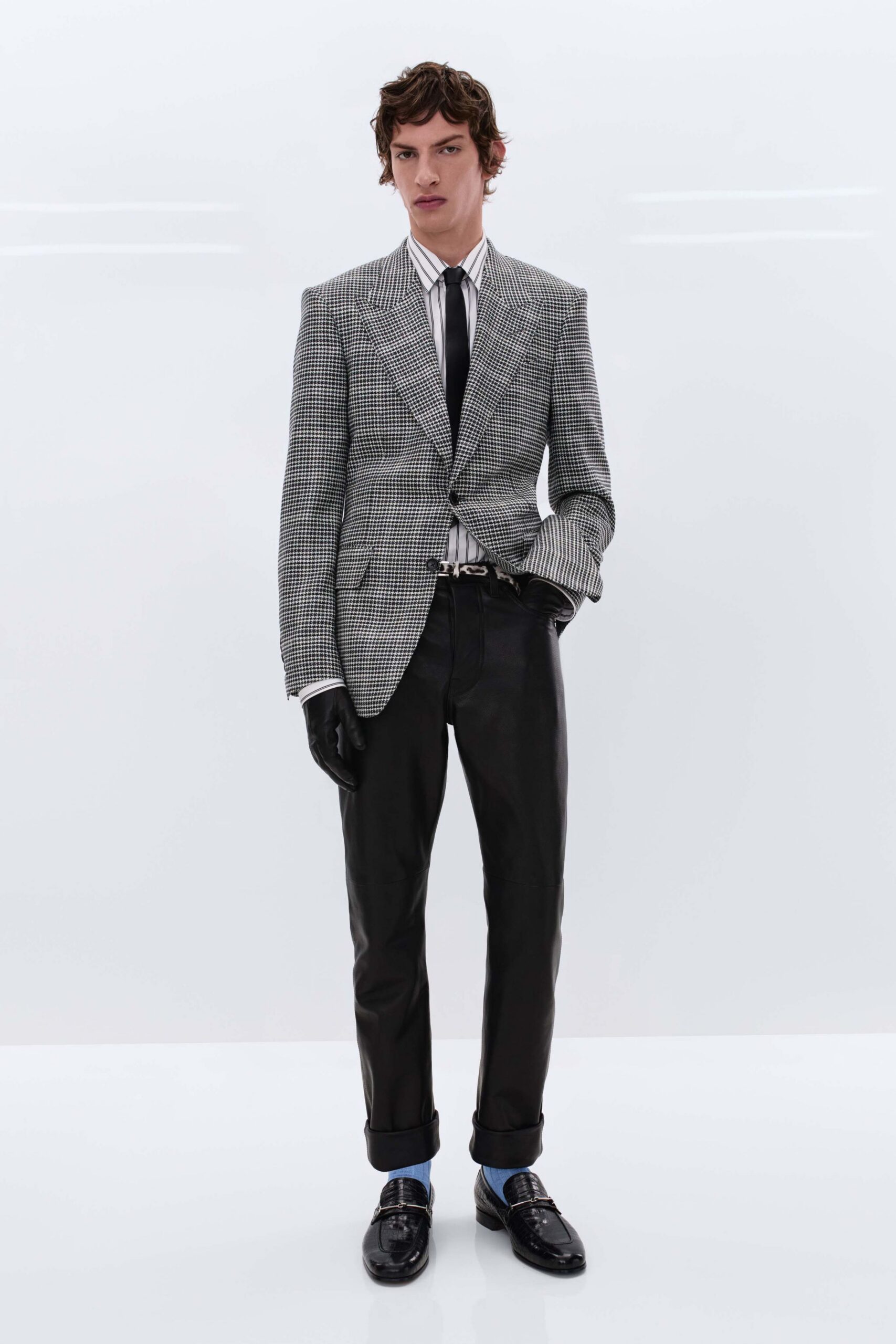 black cotton slim straight-leg pants