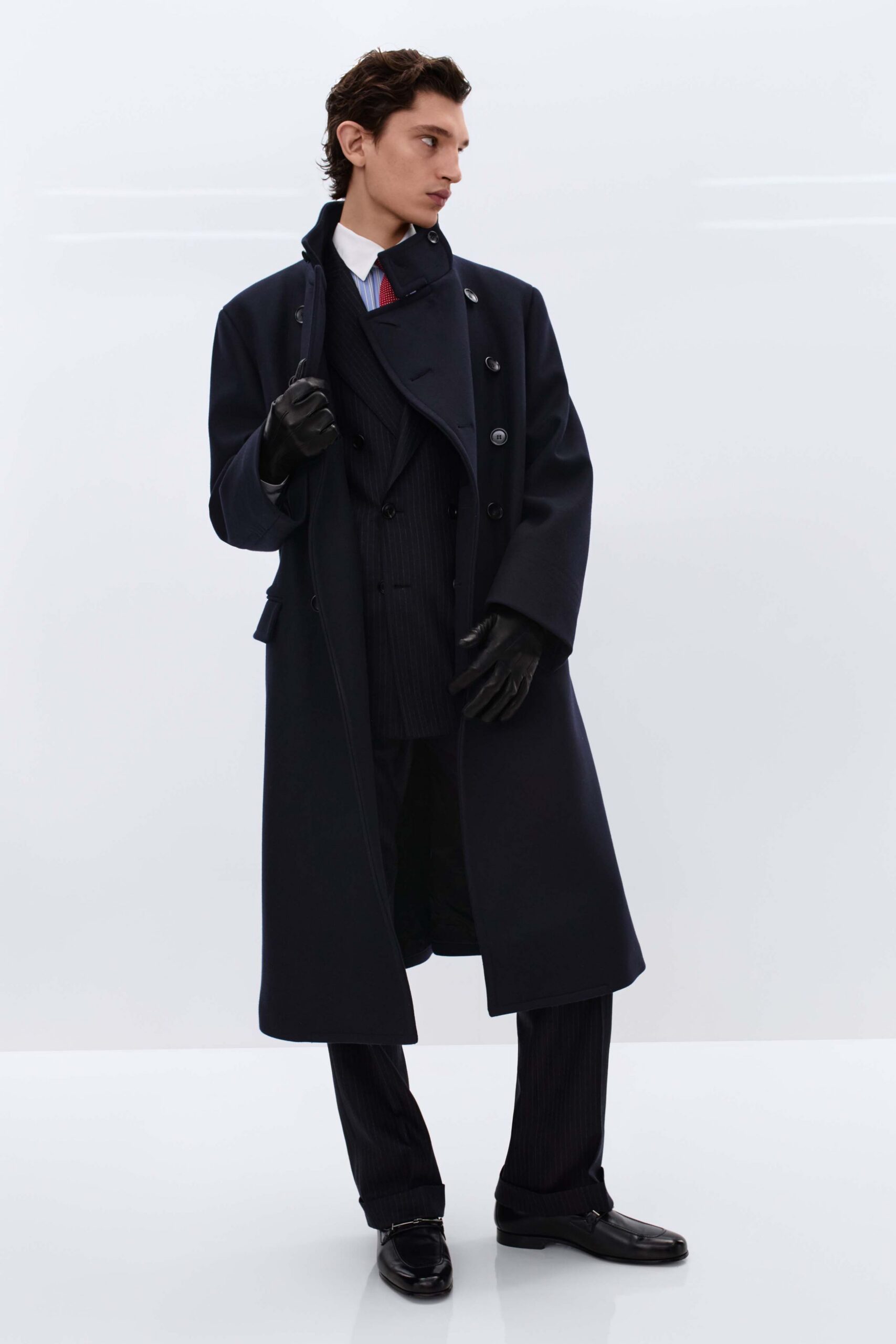 black wool tailored straight-leg pants