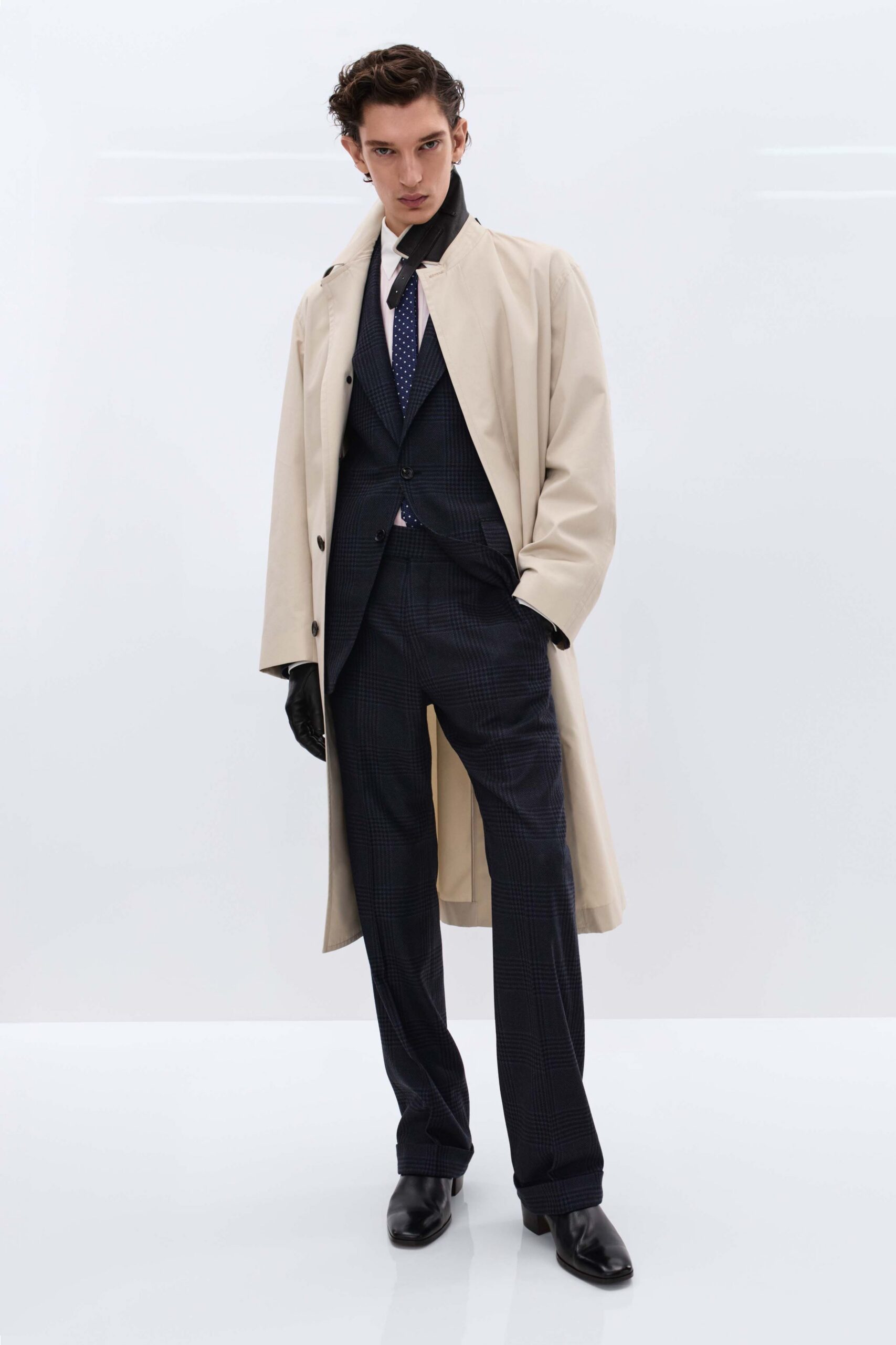 blue wool tailored straight-leg pants