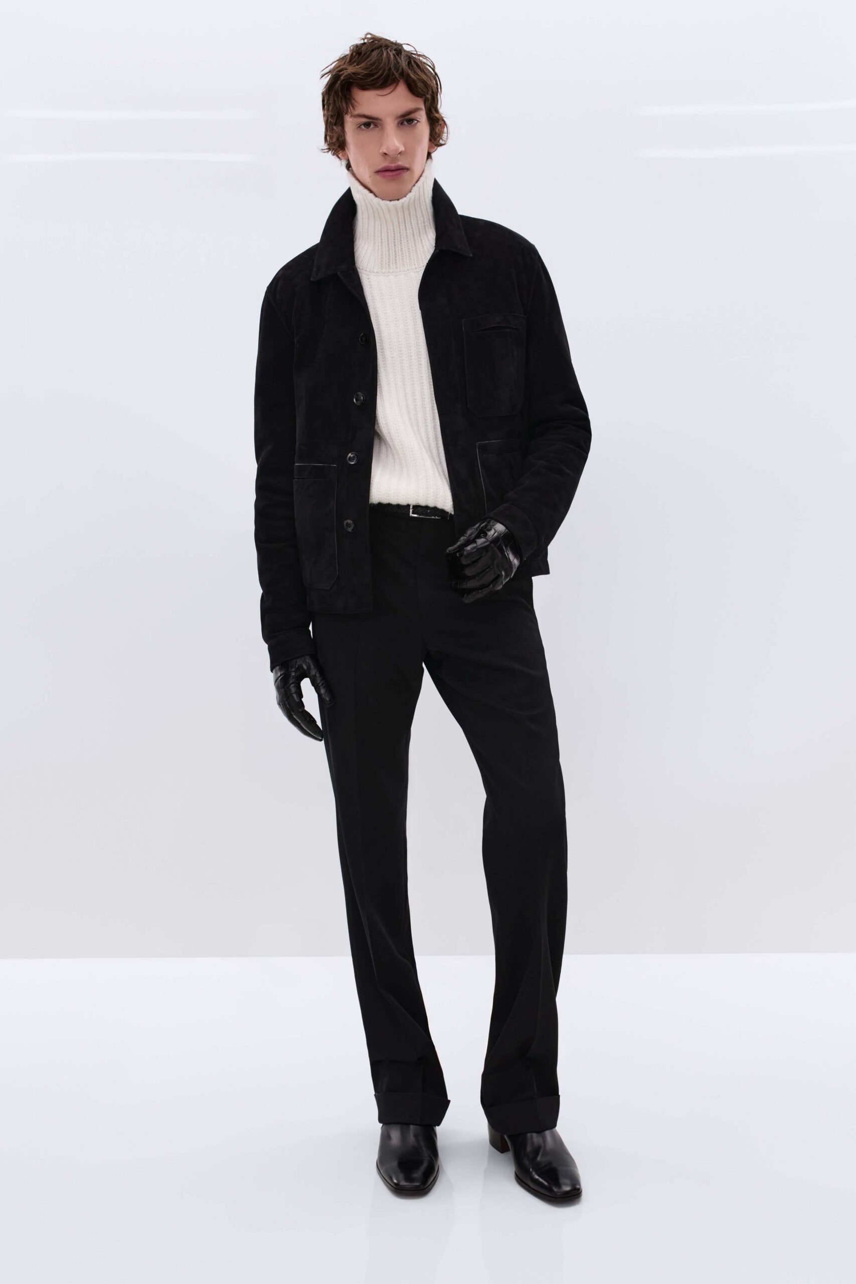 black cotton tailored straight-leg pants