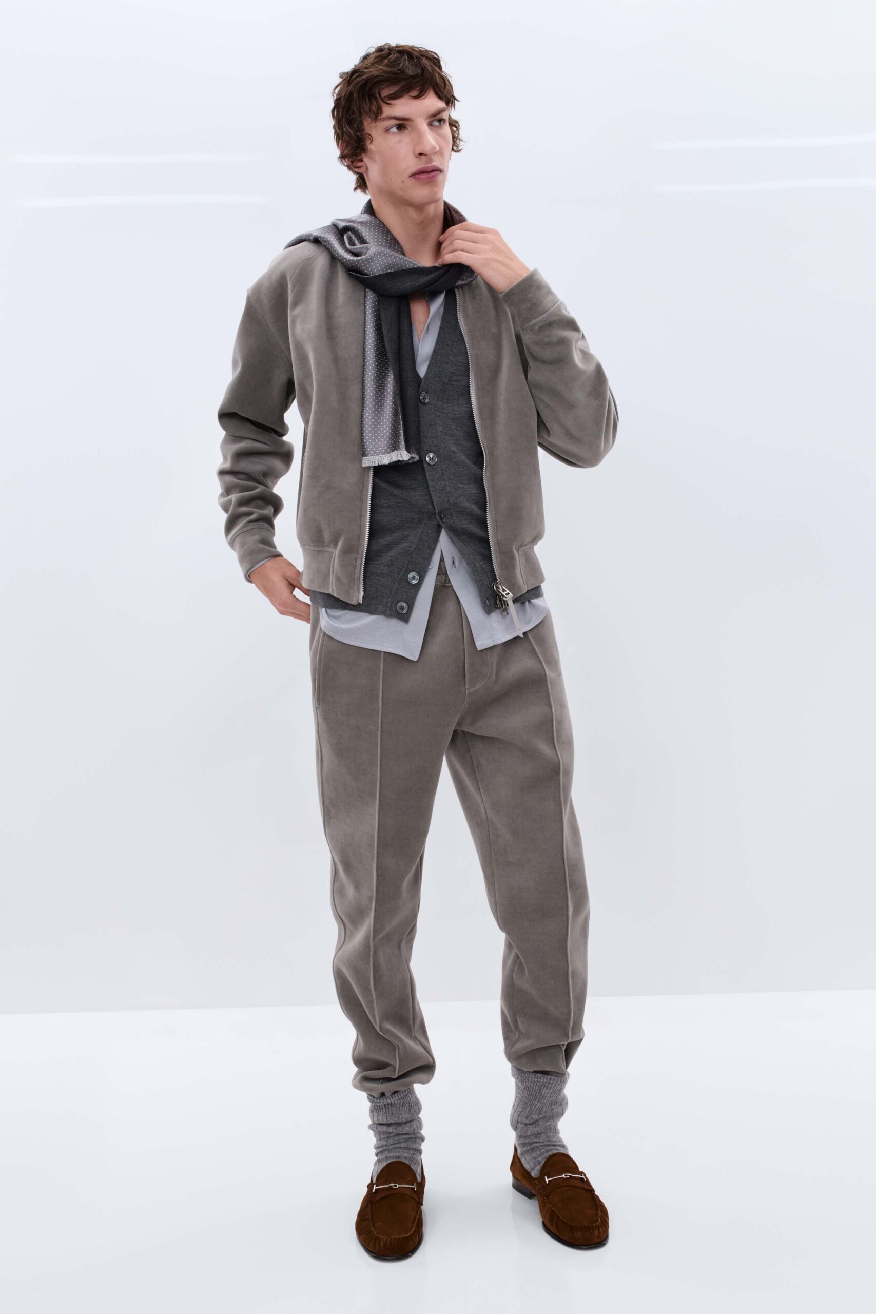 gray cotton sleeveless collared fitted vest