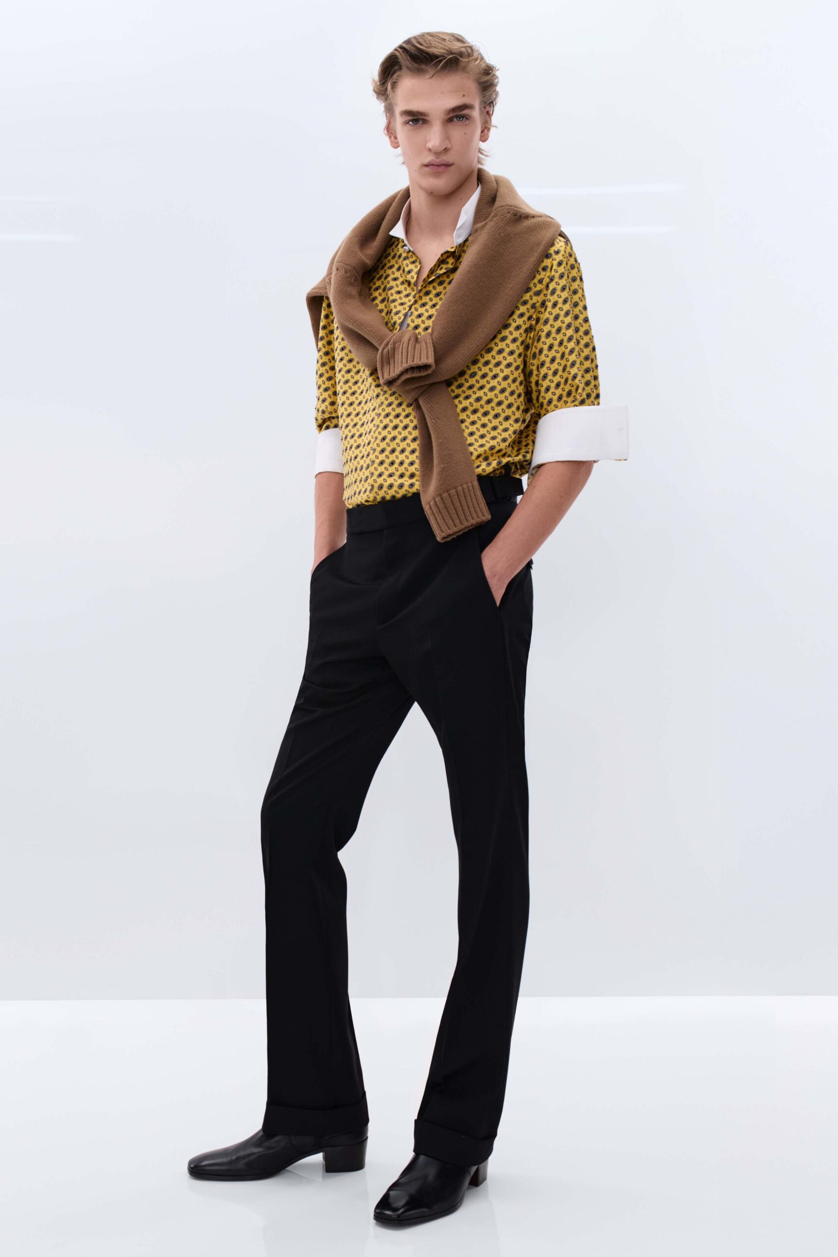 black cotton tailored straight-leg pants