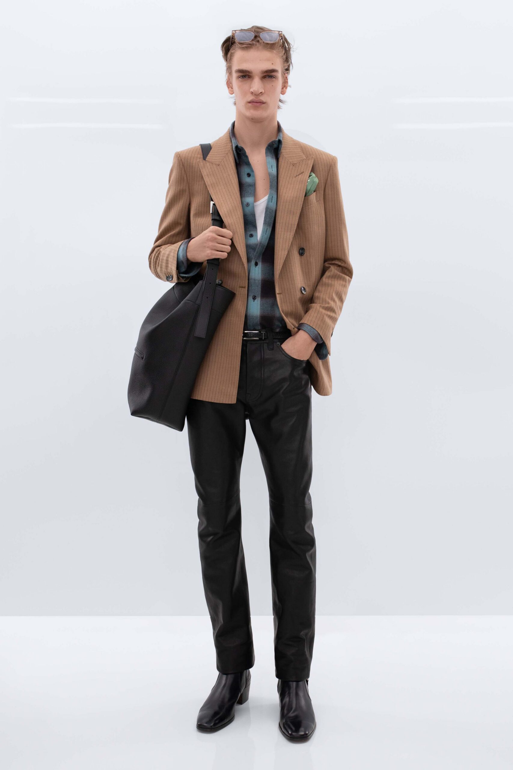 black leather slim straight-leg pants