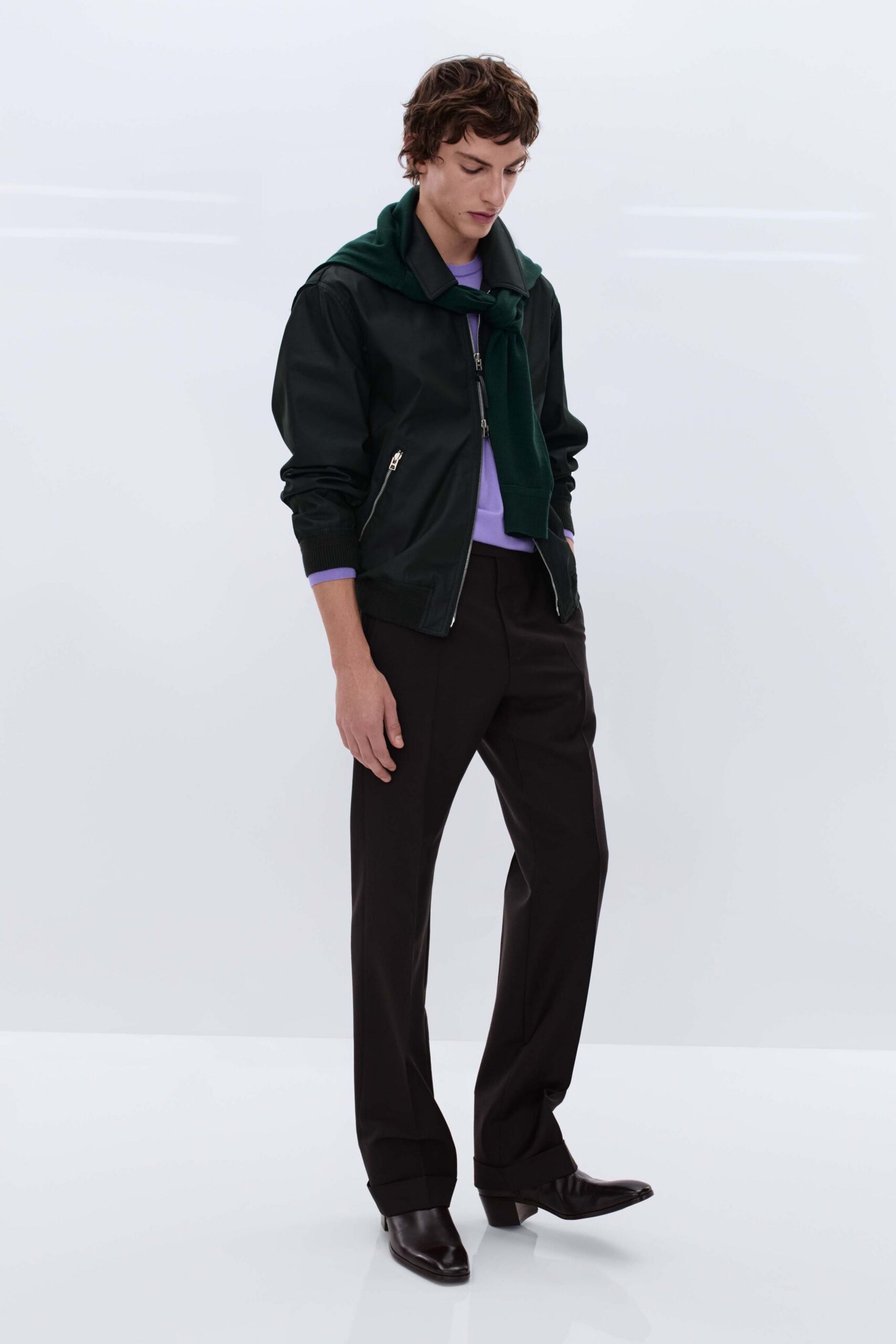 black leather long-sleeve fitted jacket