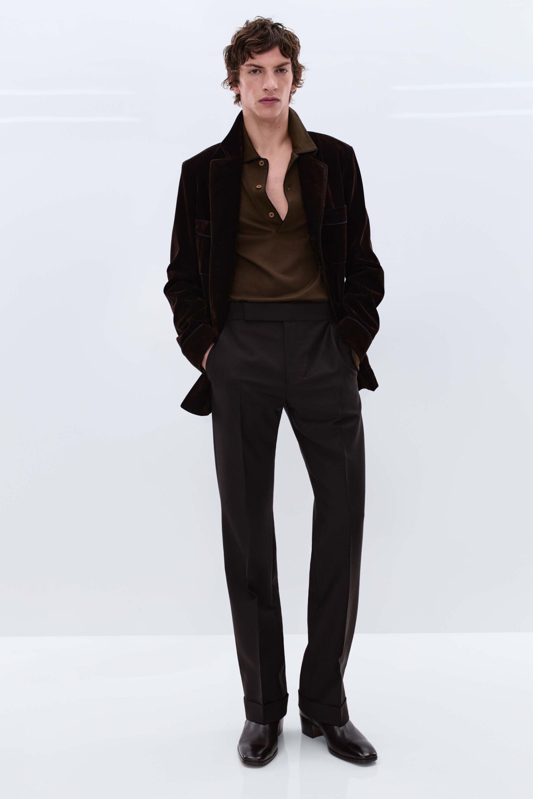 black wool slim straight-leg pants