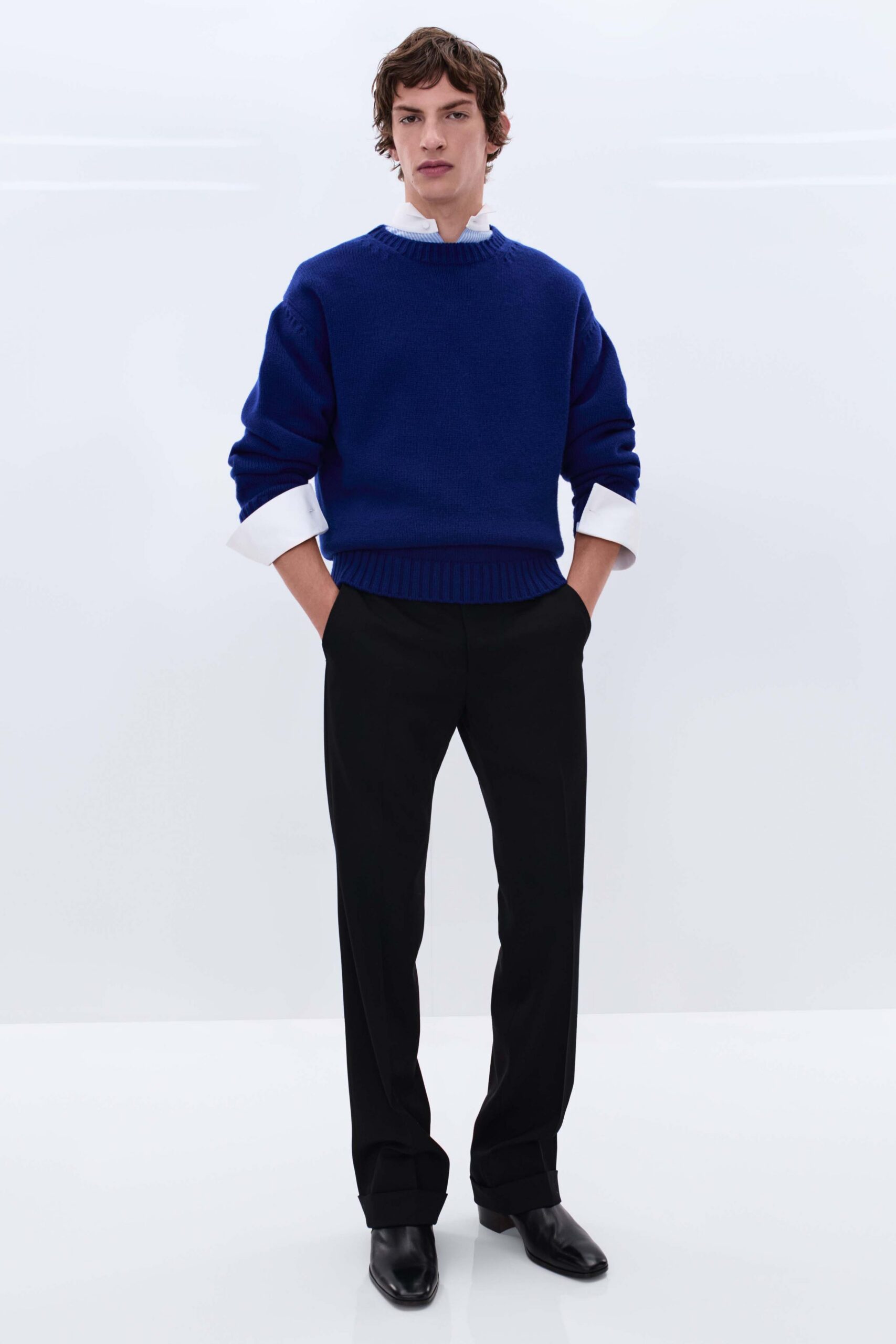 black cotton tailored straight-leg pants