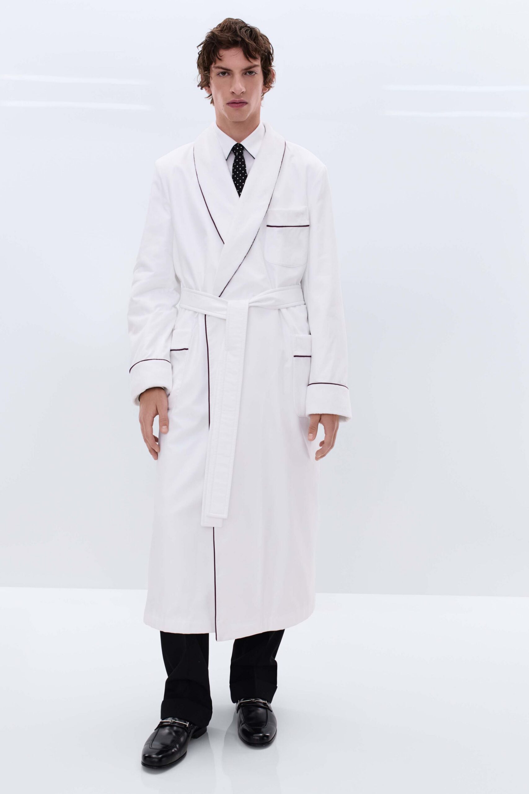 black cotton tailored straight-leg pants