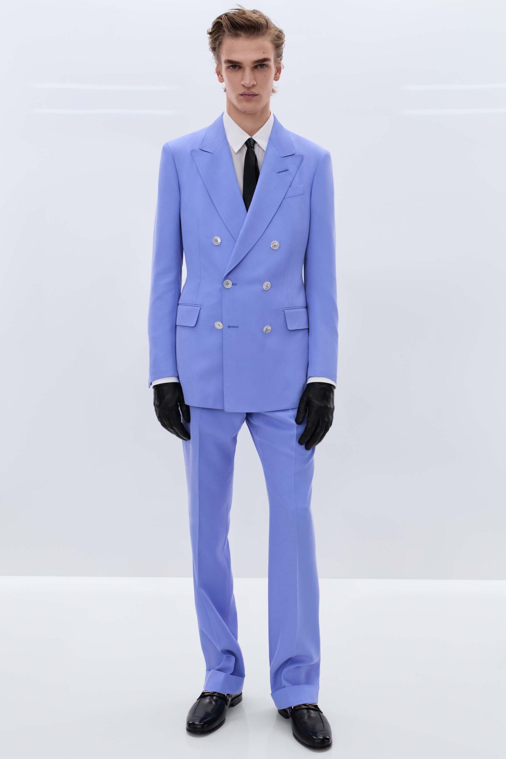 blue cotton long-sleeve collared tailored suit