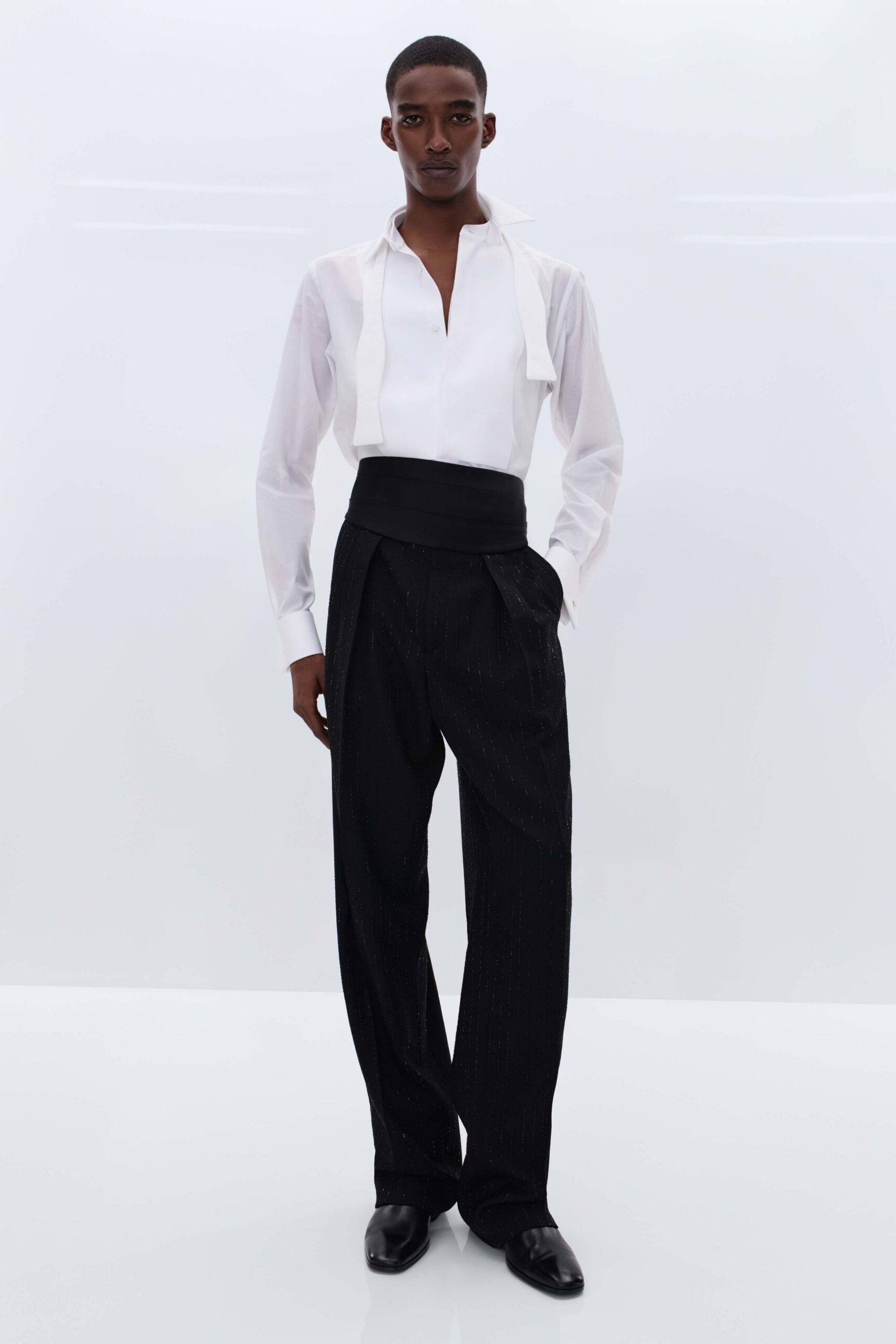 black cotton relaxed pleated pants
