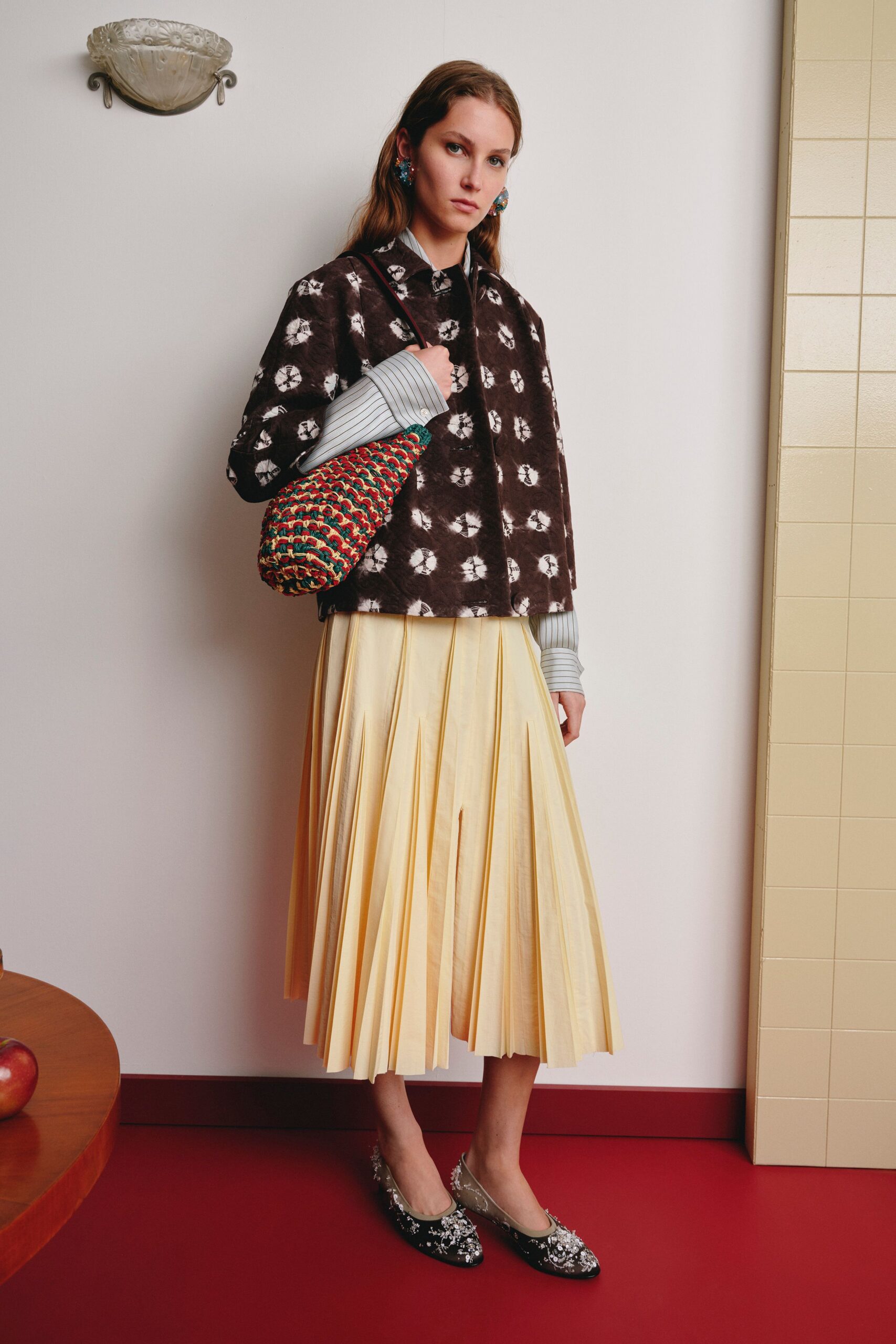 brown wool long-sleeve collared structured buttoned embroidered jacket