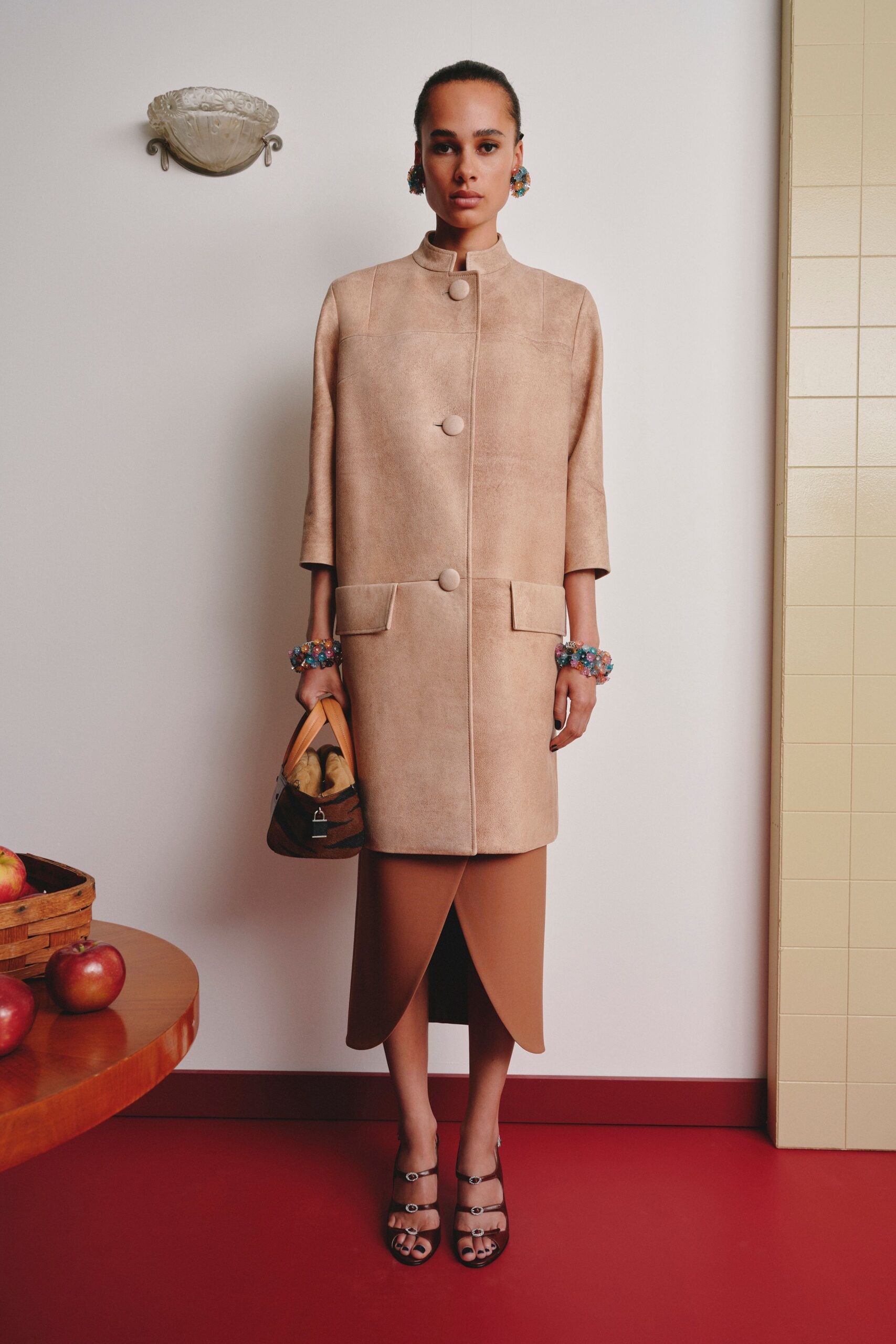 brown asymmetric fitted skirt