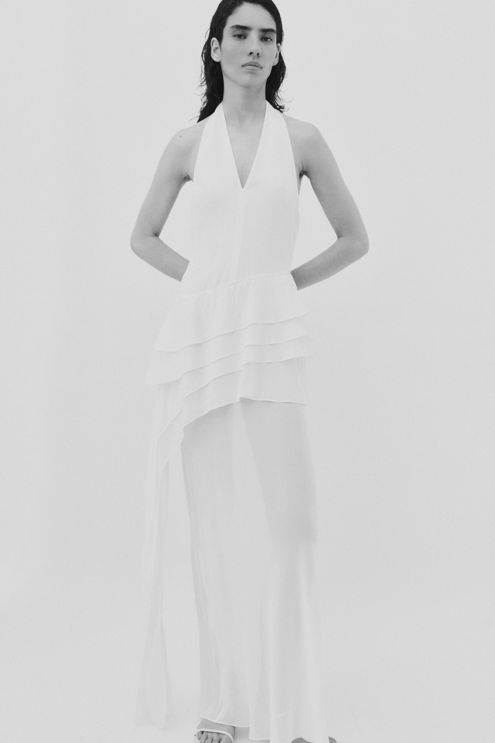white silk sleeveless dress