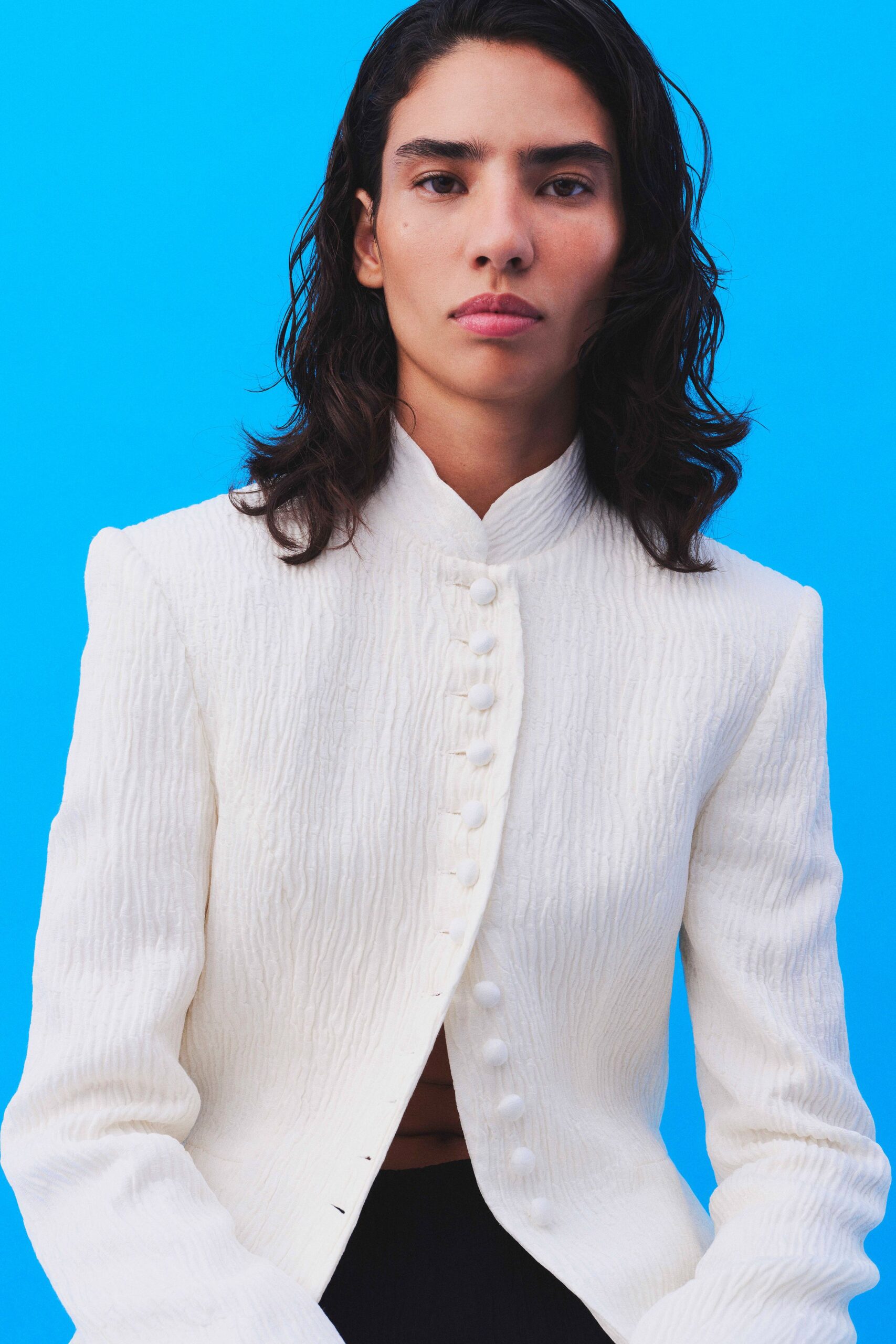 white structured cotton blazer