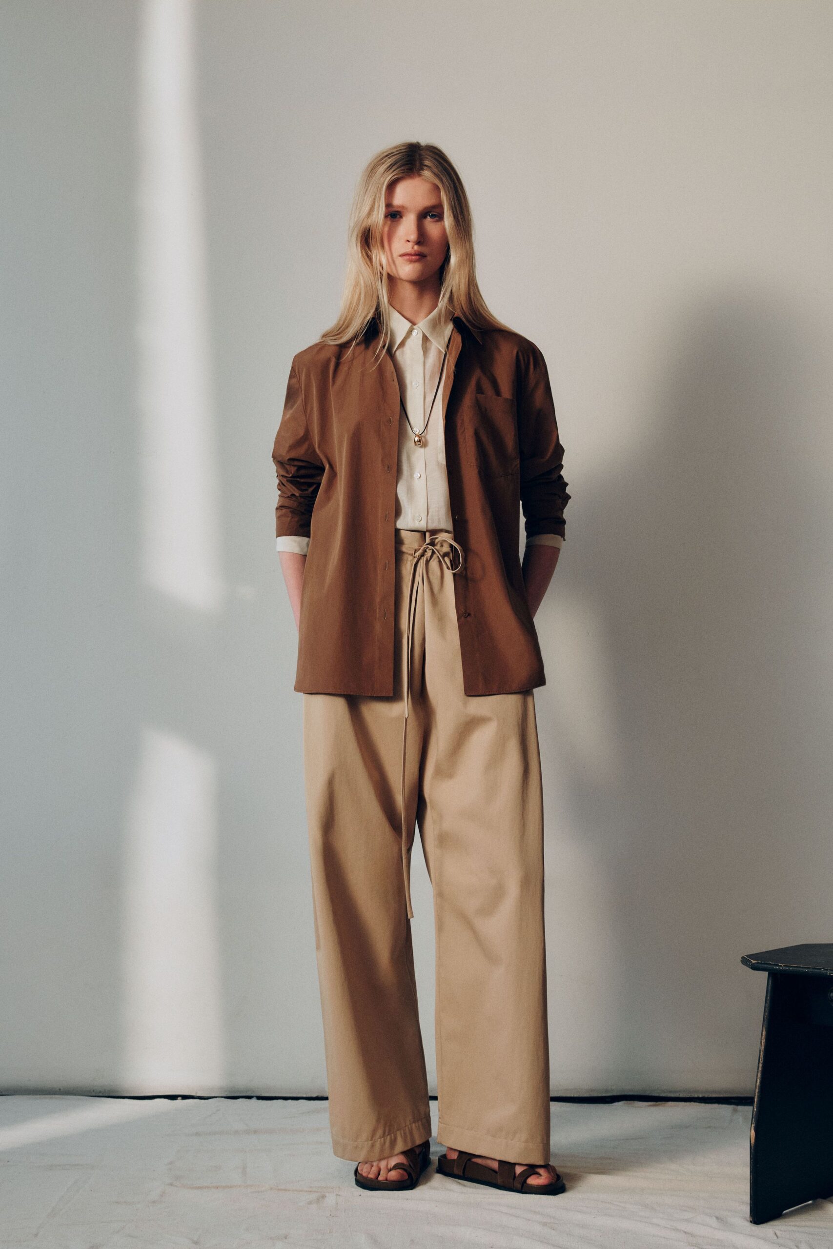 white cotton long-sleeve collared relaxed shirt