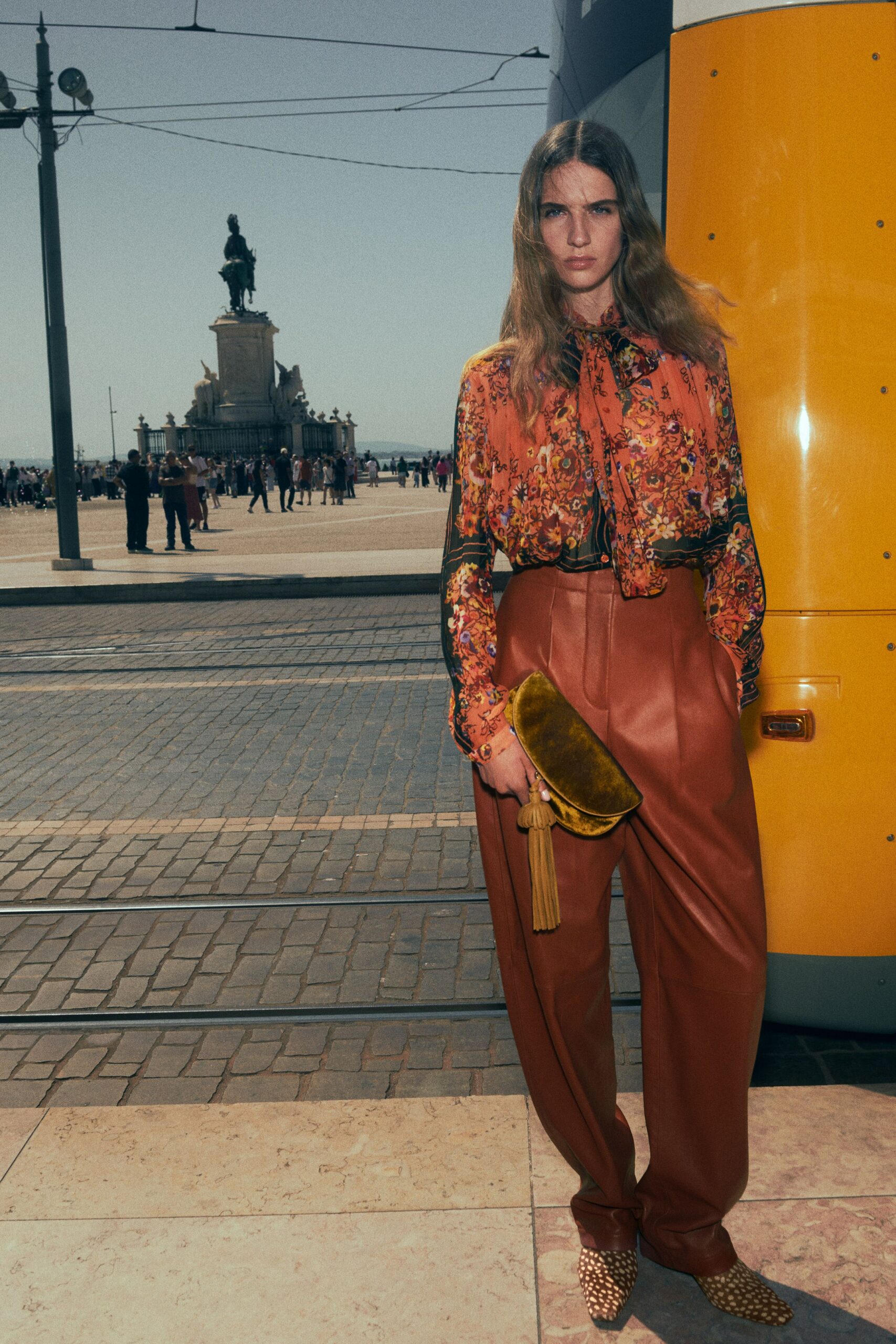 brown leather relaxed wide-leg pants