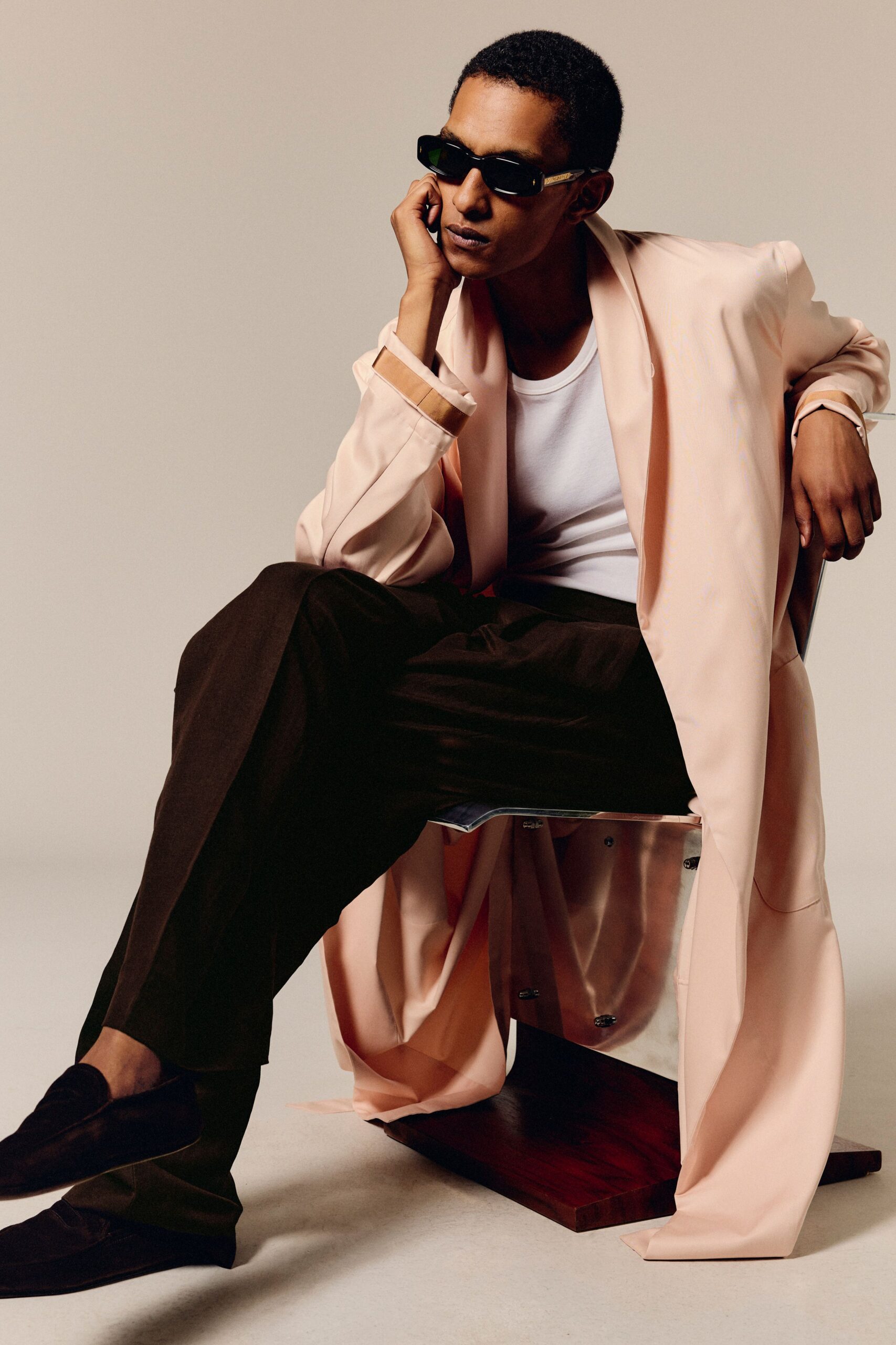 brown wool tailored straight-leg pants
